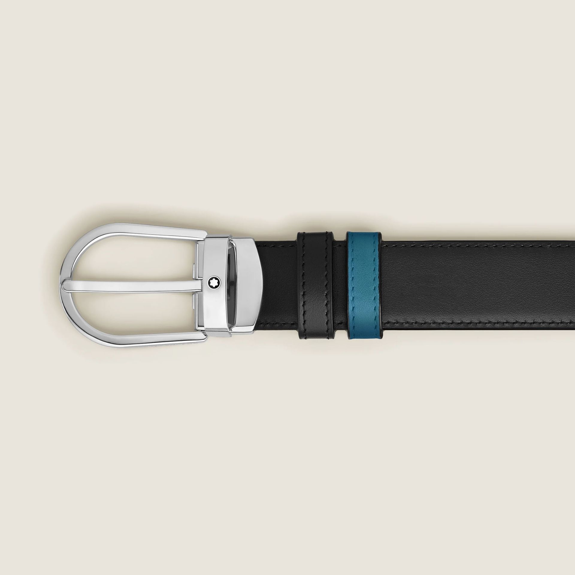 MONTBLANC Cintura Reversibile 30 Mm in Pelle Blu Fumé/Nera con Fibbia a Ferro di Cavallo  220024