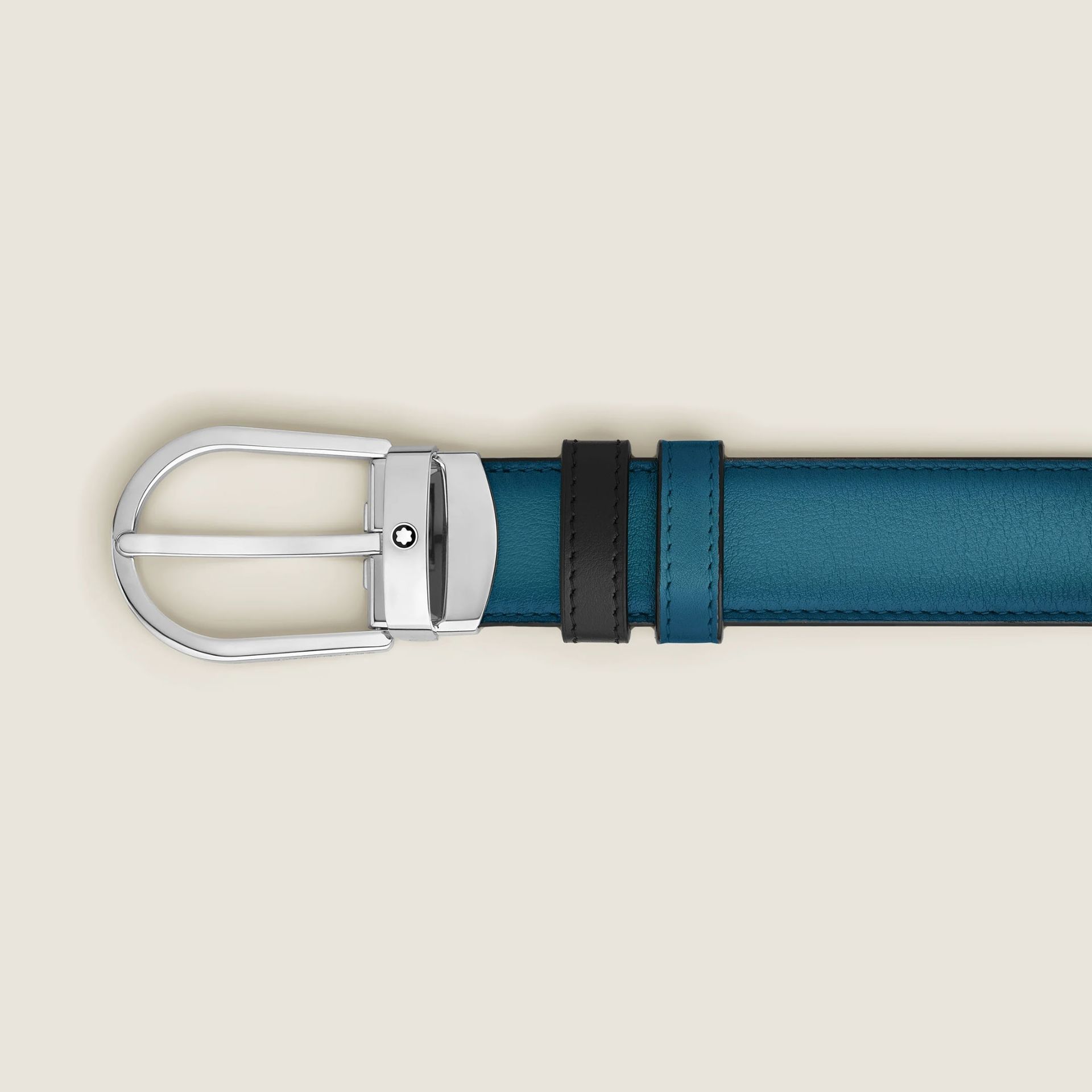 MONTBLANC Cintura Reversibile 30 Mm in Pelle Blu Fumé/Nera con Fibbia a Ferro di Cavallo  220024