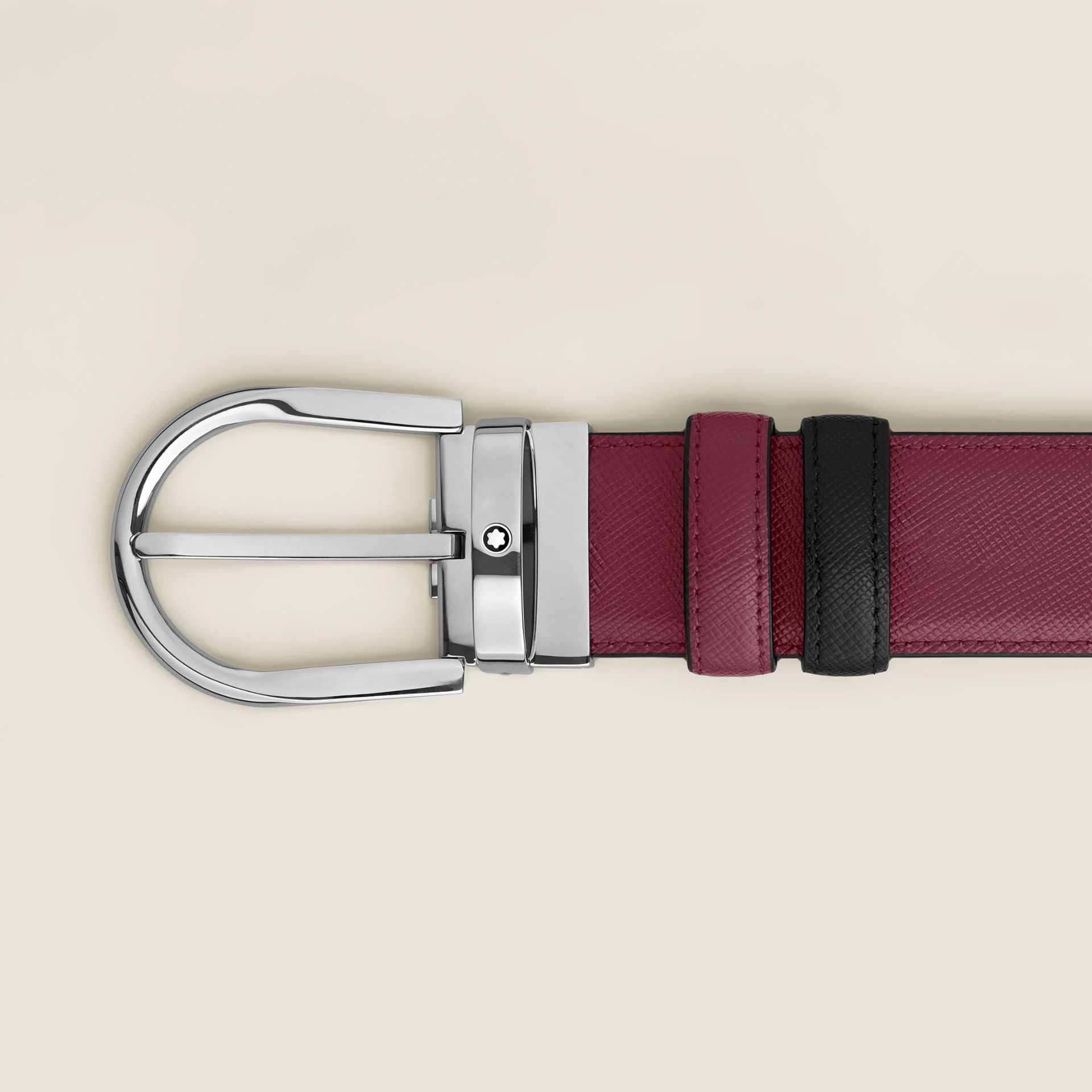 MONTBLANC Cintura Reversibile 35 Mm in Pelle Nera/Cassis con Fibbia a Ferro di Cavallo  199638