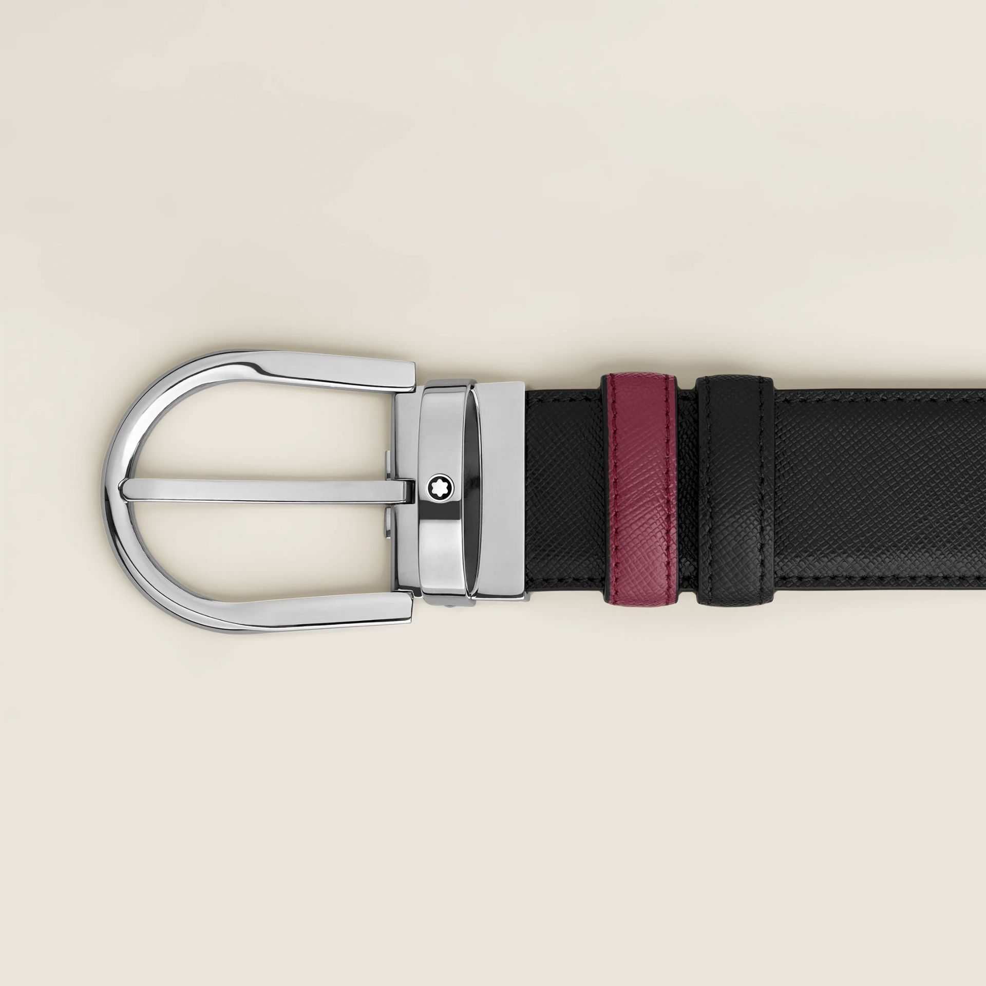 MONTBLANC Cintura Reversibile 35 Mm in Pelle Nera/Cassis con Fibbia a Ferro di Cavallo  199638