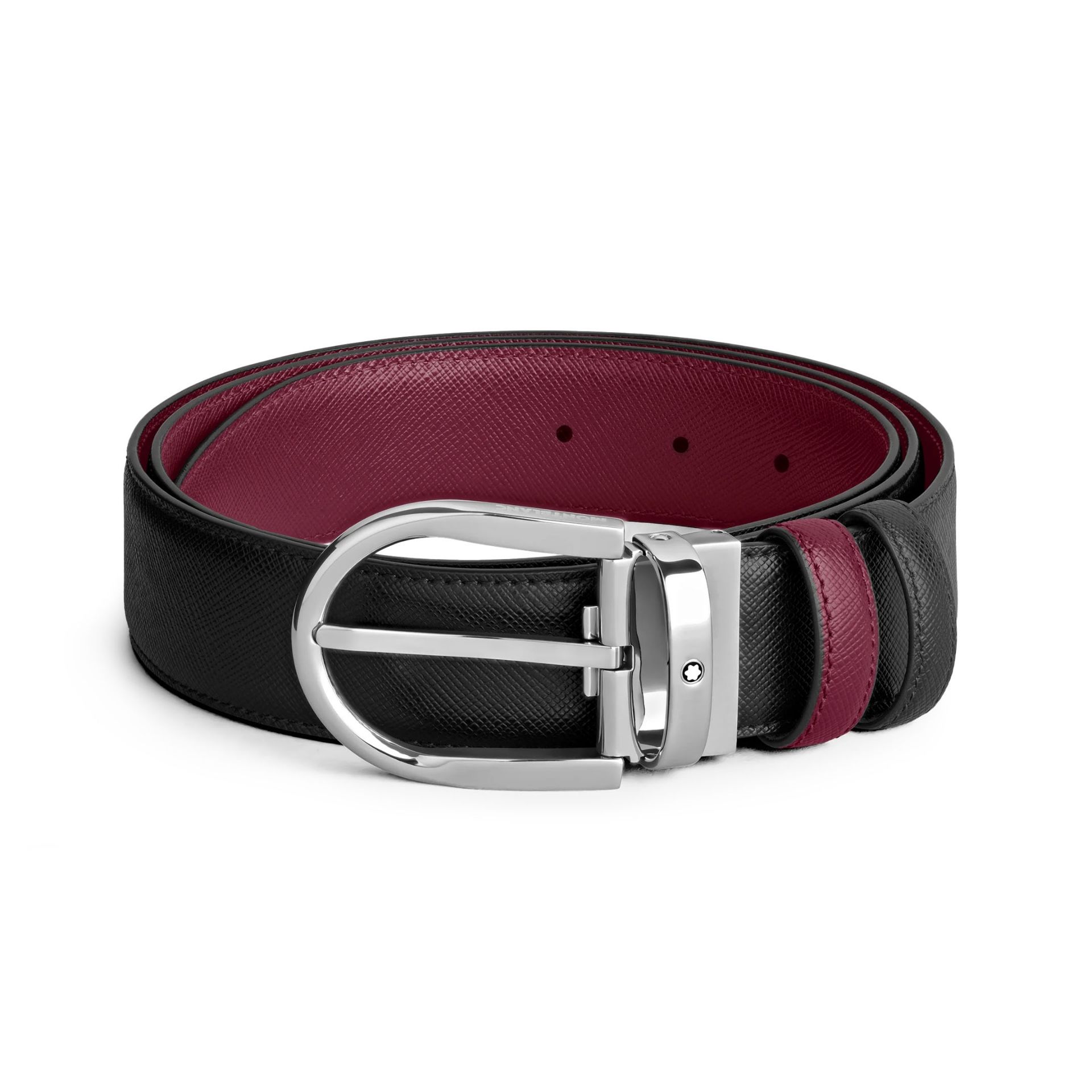 MONTBLANC Cintura Reversibile 35 Mm in Pelle Nera/Cassis con Fibbia a Ferro di Cavallo  199638