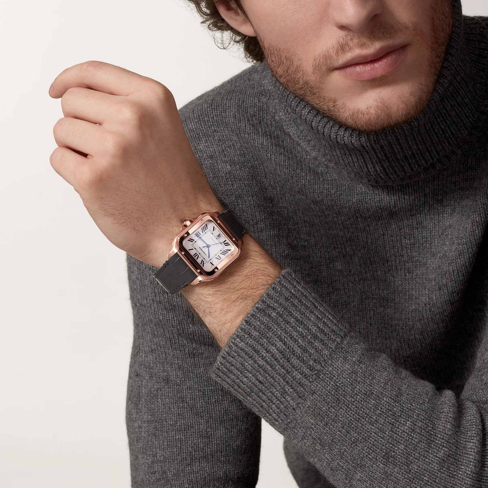 CARTIER Santos De Cartier Modello Grande, Oro Rosa, Pelle 39.8 MM WGSA0019