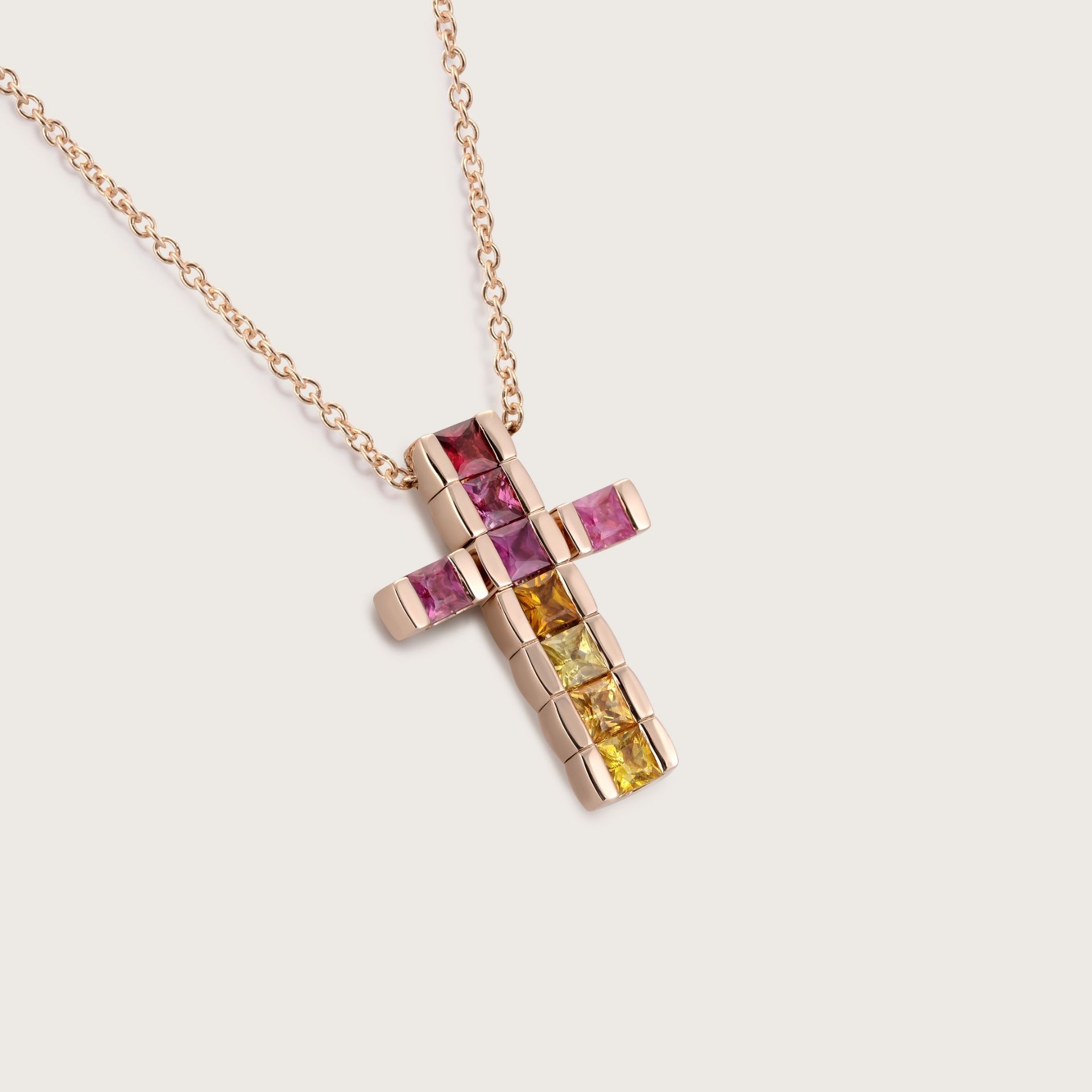 ASTRUA Ciondolo Petali Croce, Oro Rosa, Zaffiri  PE9513P.2