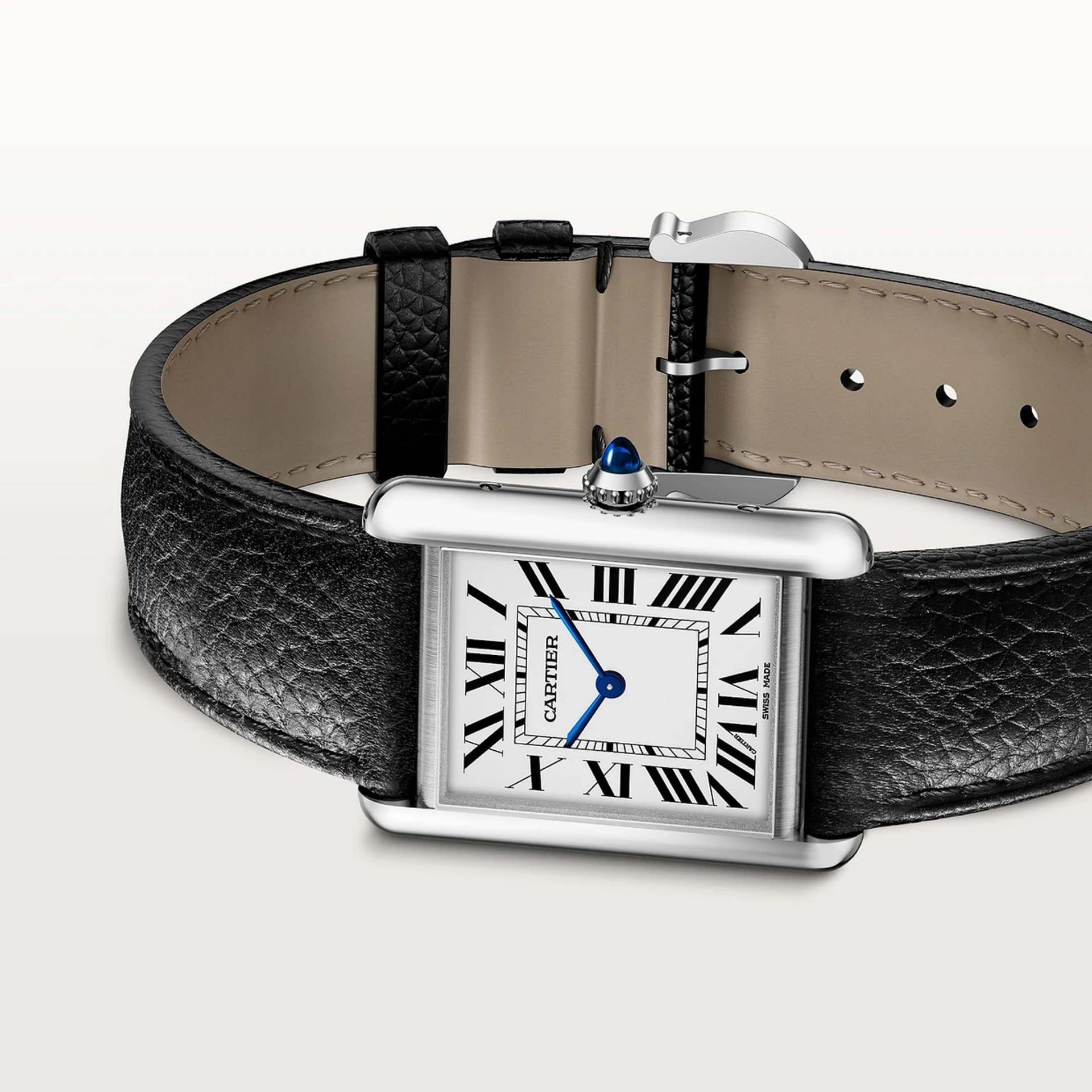 CARTIER Tank Must De Cartier Modello Grande, Acciaio, Pelle, Solarbeat™ 33,7 x 25,5 MM WSTA0138