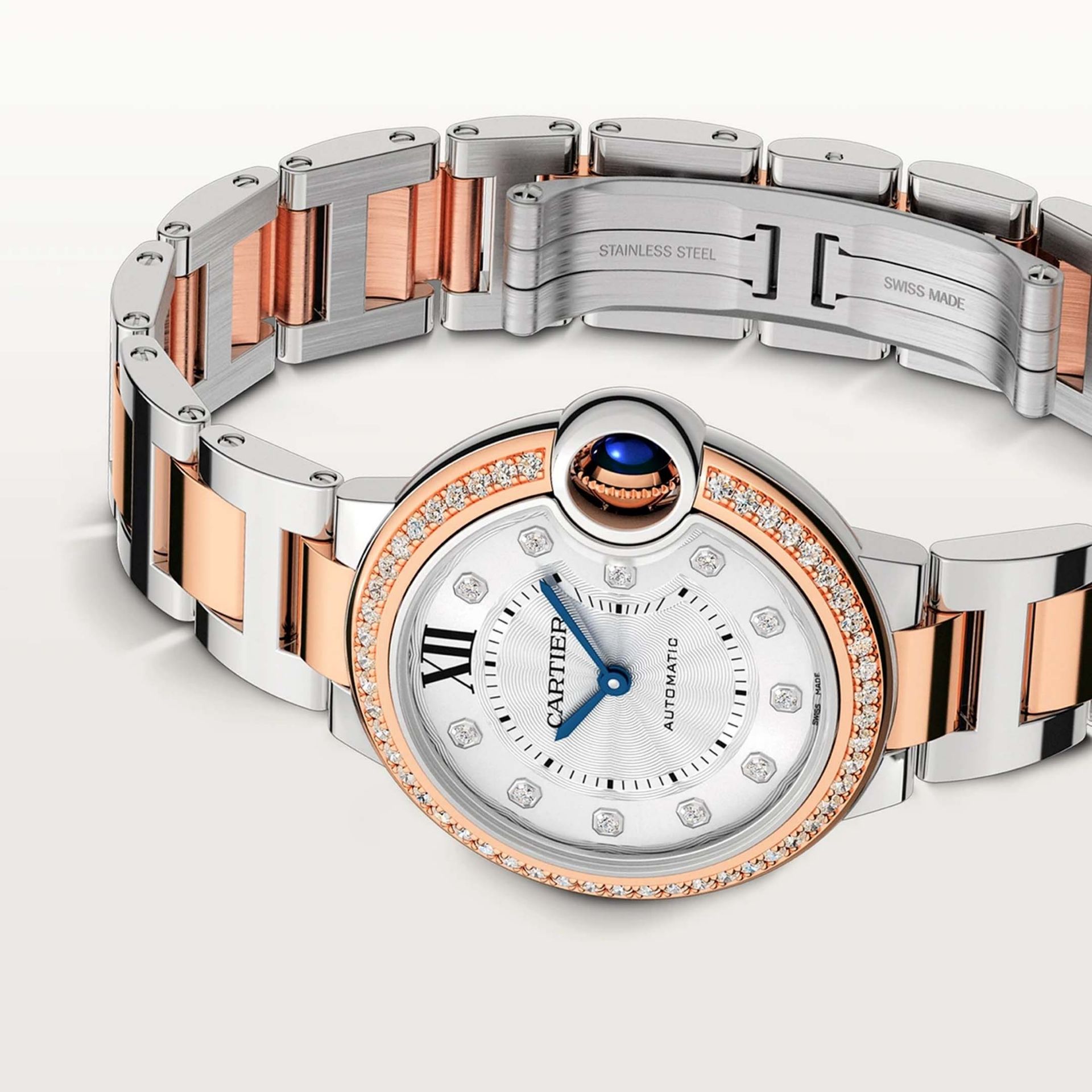 CARTIER Ballon Bleu De Cartier, Acciaio e Oro Rosa, Diamanti 33 MM W3BB0023
