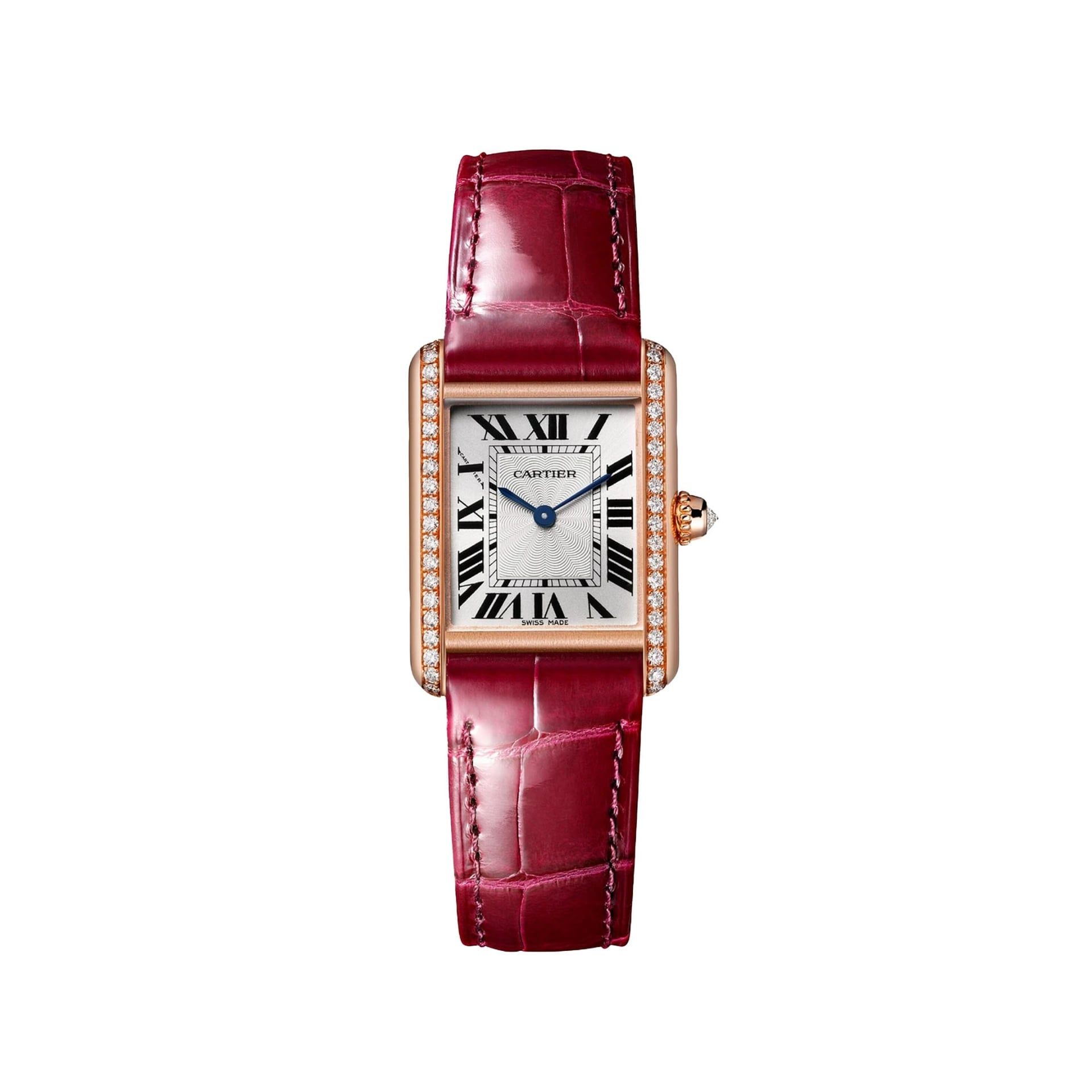 CARTIER Tank Louis Cartier Modello Piccolo, Oro Rosa, Pelle, Diamanti 29.5 X 22  MM WJTA0037