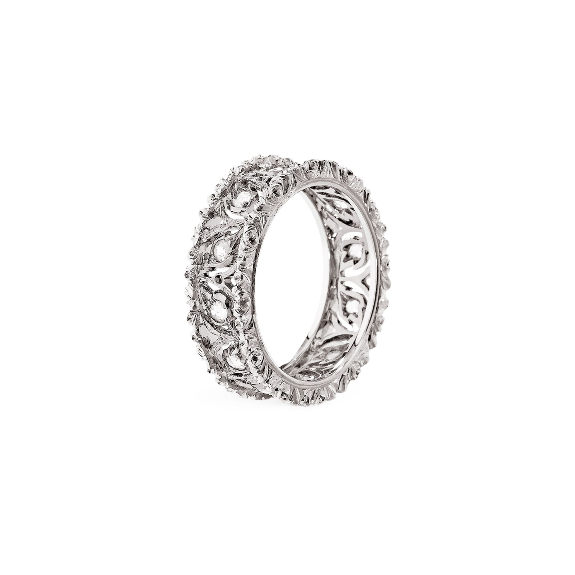 BUCCELLATI Anello Eternelle Ramage in Oro Bianco con Diamanti Rotondi  JAUETE013249