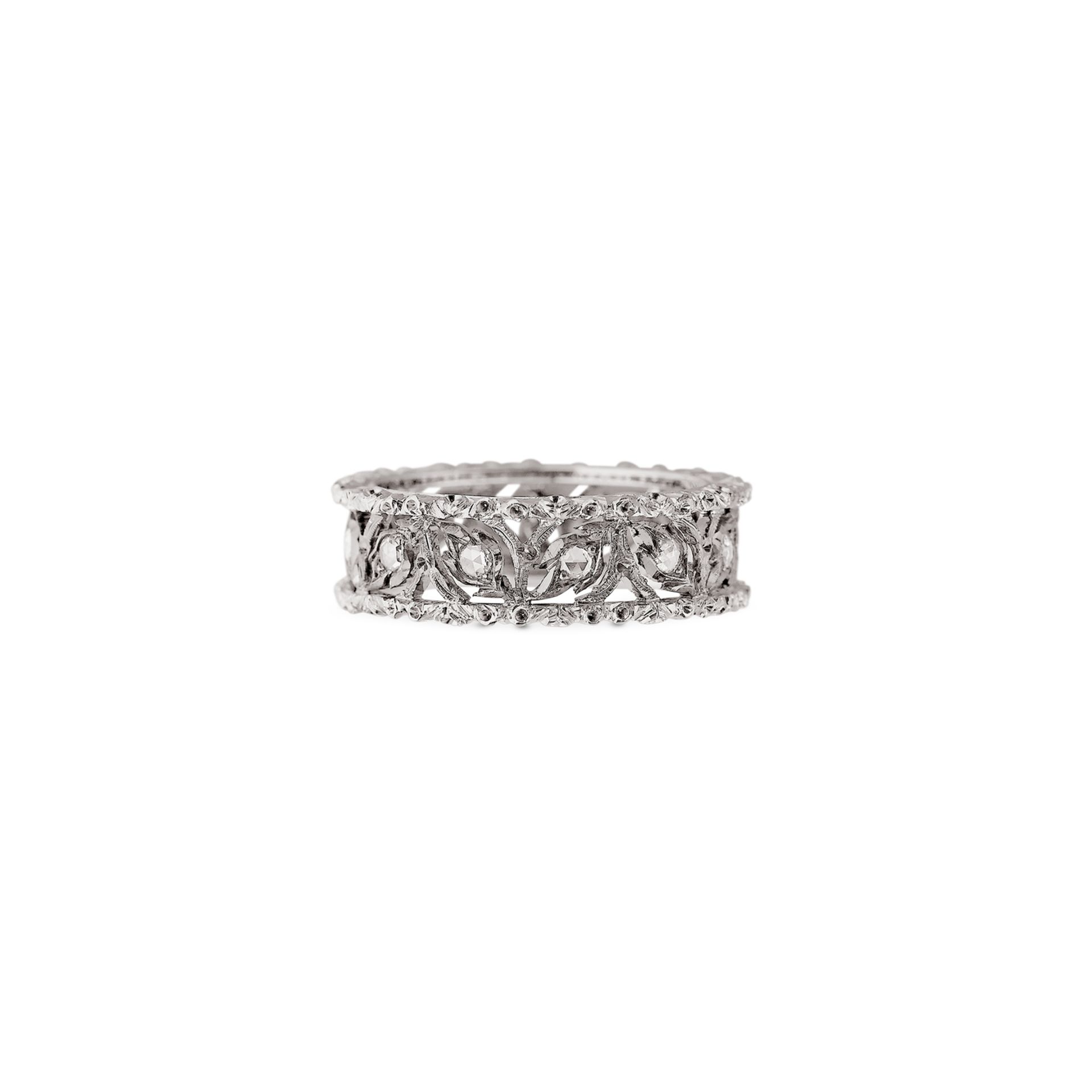 BUCCELLATI Anello Eternelle Ramage in Oro Bianco con Diamanti Rotondi  JAUETE013249