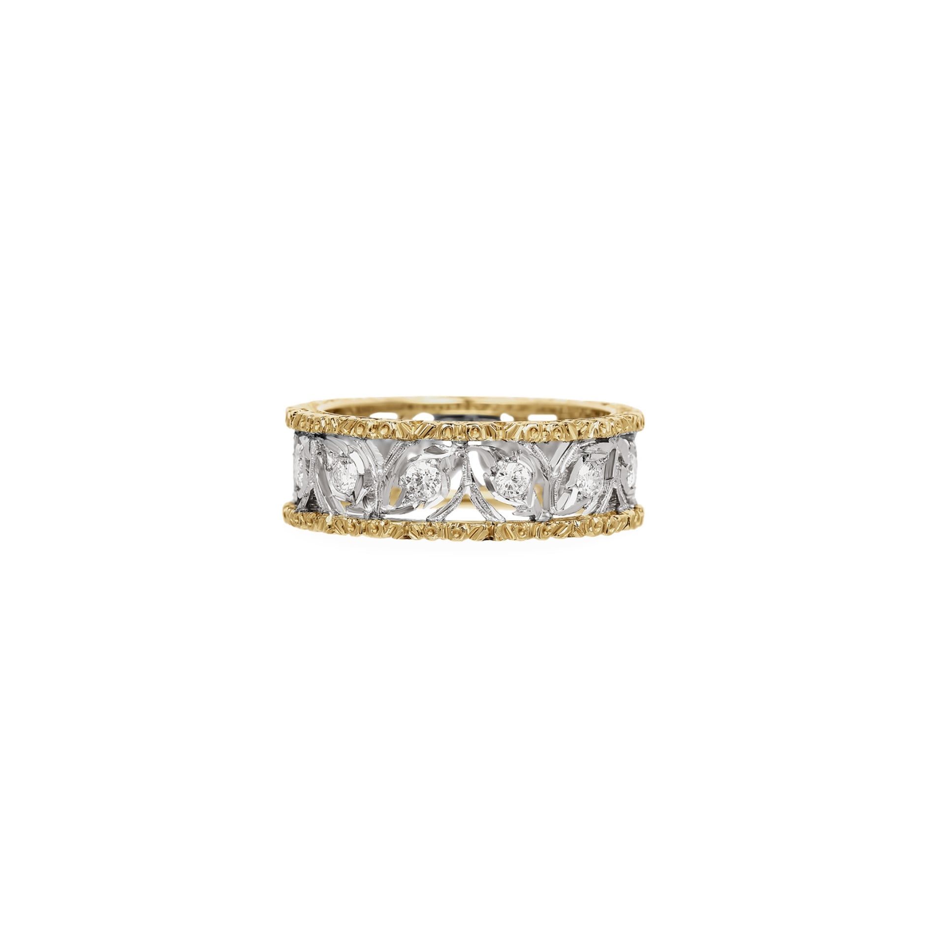 BUCCELLATI Anello Eternelle Ramage in Oro Bianco e Giallo con Diamanti  JAUETE013247