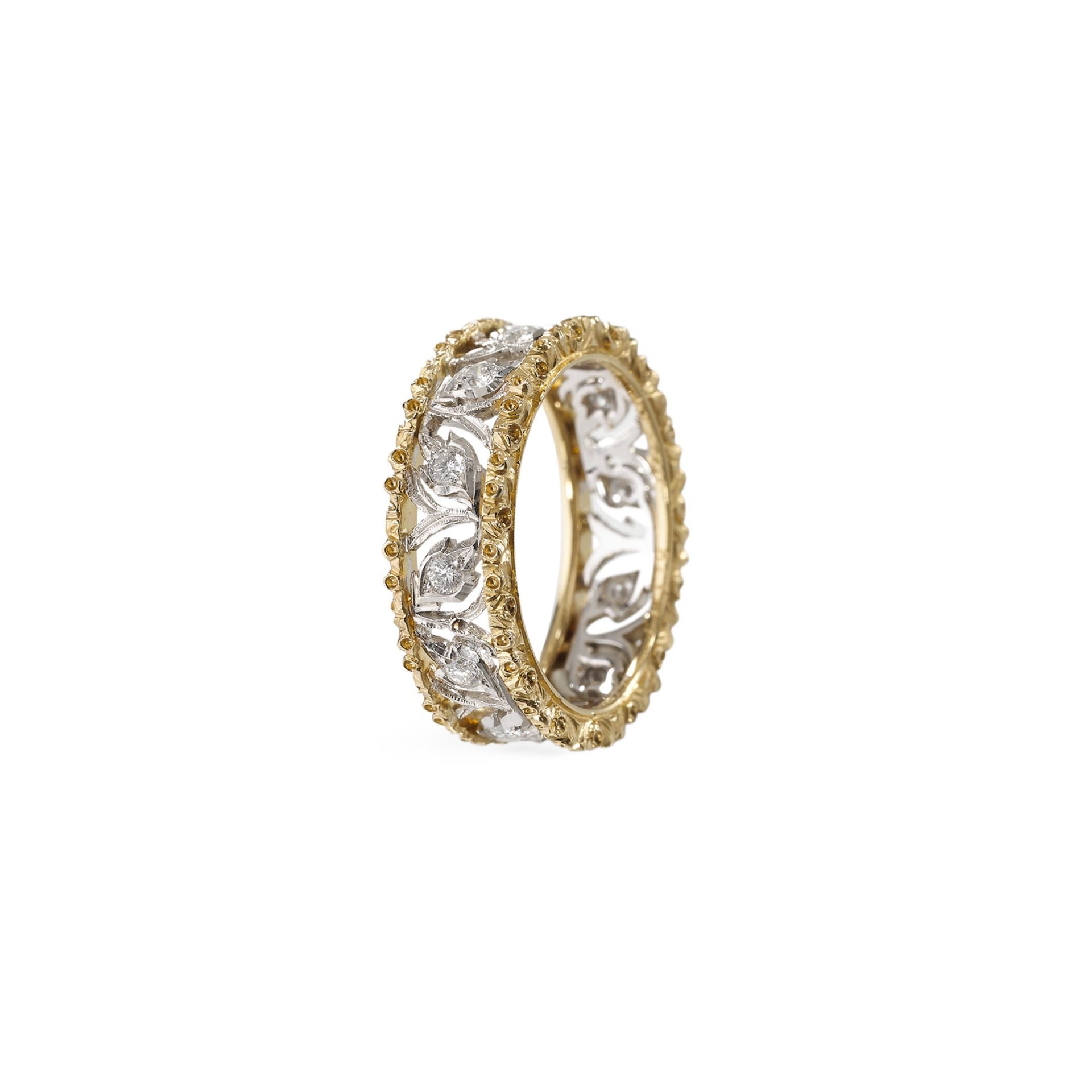 BUCCELLATI Anello Eternelle Ramage in Oro Bianco e Giallo con Diamanti  JAUETE013247