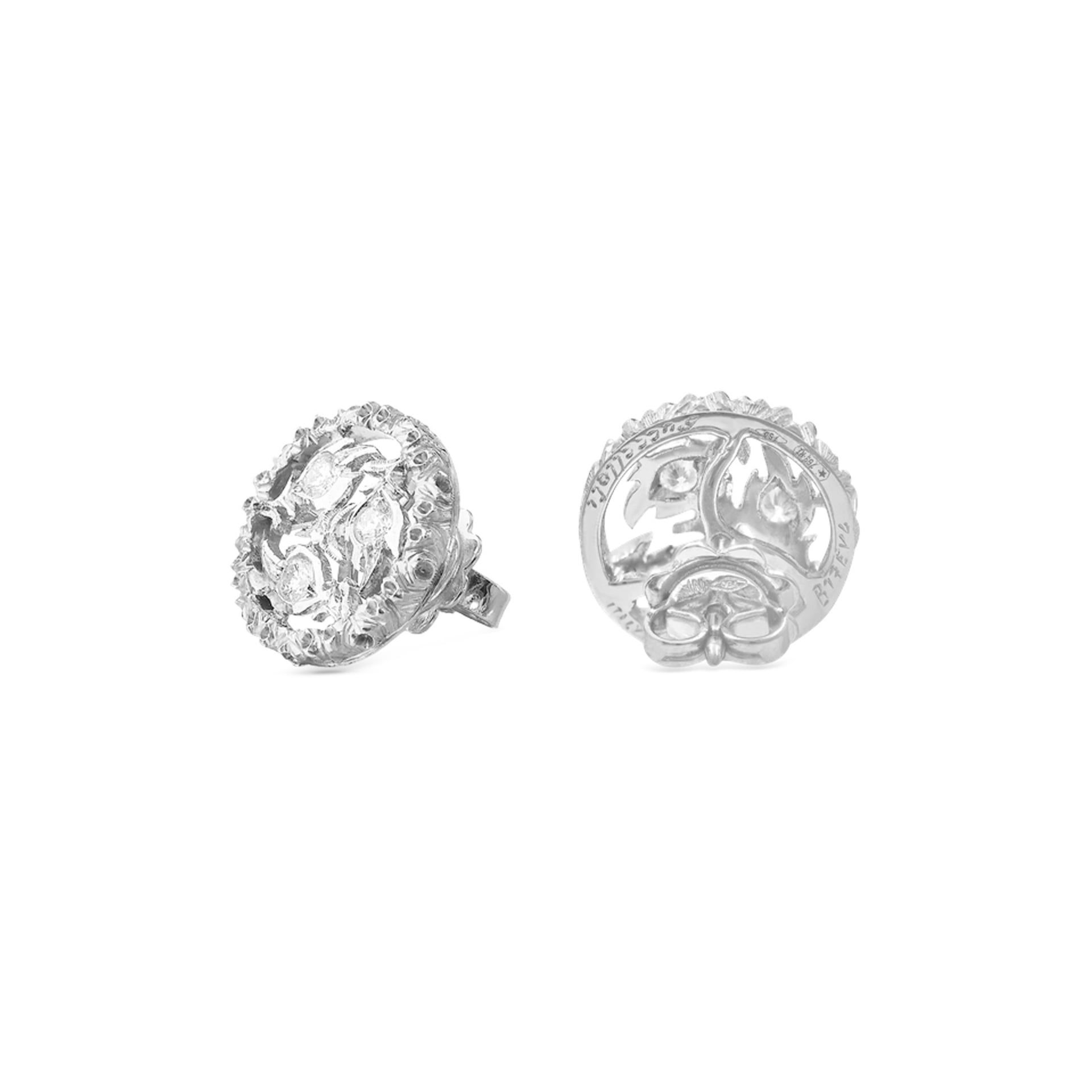 BUCCELLATI Orecchini a Bottone Ramage in Oro Bianco con Diamanti  JAUEAR013244