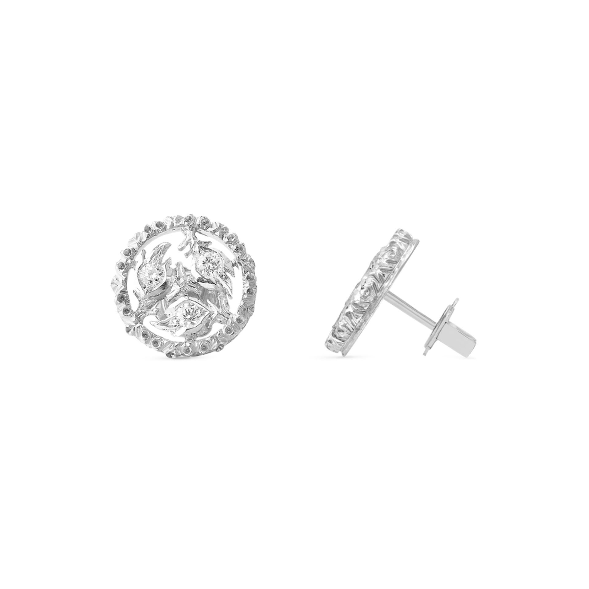 BUCCELLATI Orecchini a Bottone Ramage in Oro Bianco con Diamanti  JAUEAR013244