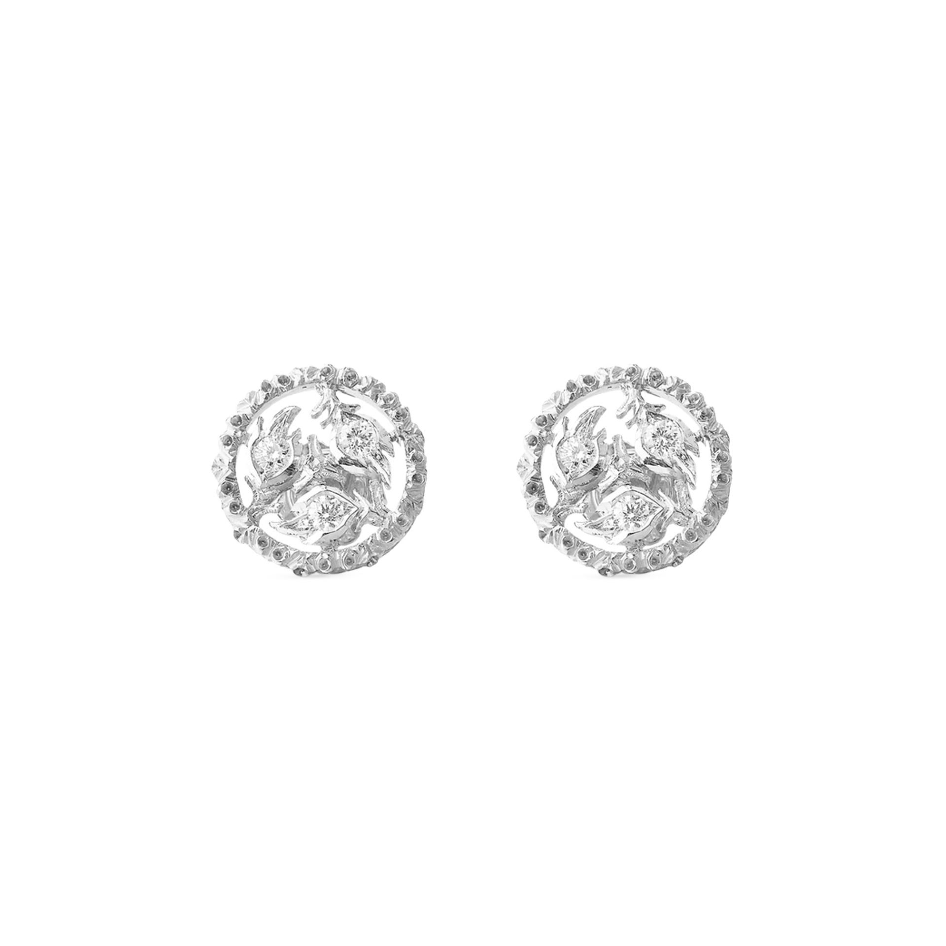BUCCELLATI Orecchini a Bottone Ramage in Oro Bianco con Diamanti  JAUEAR013244