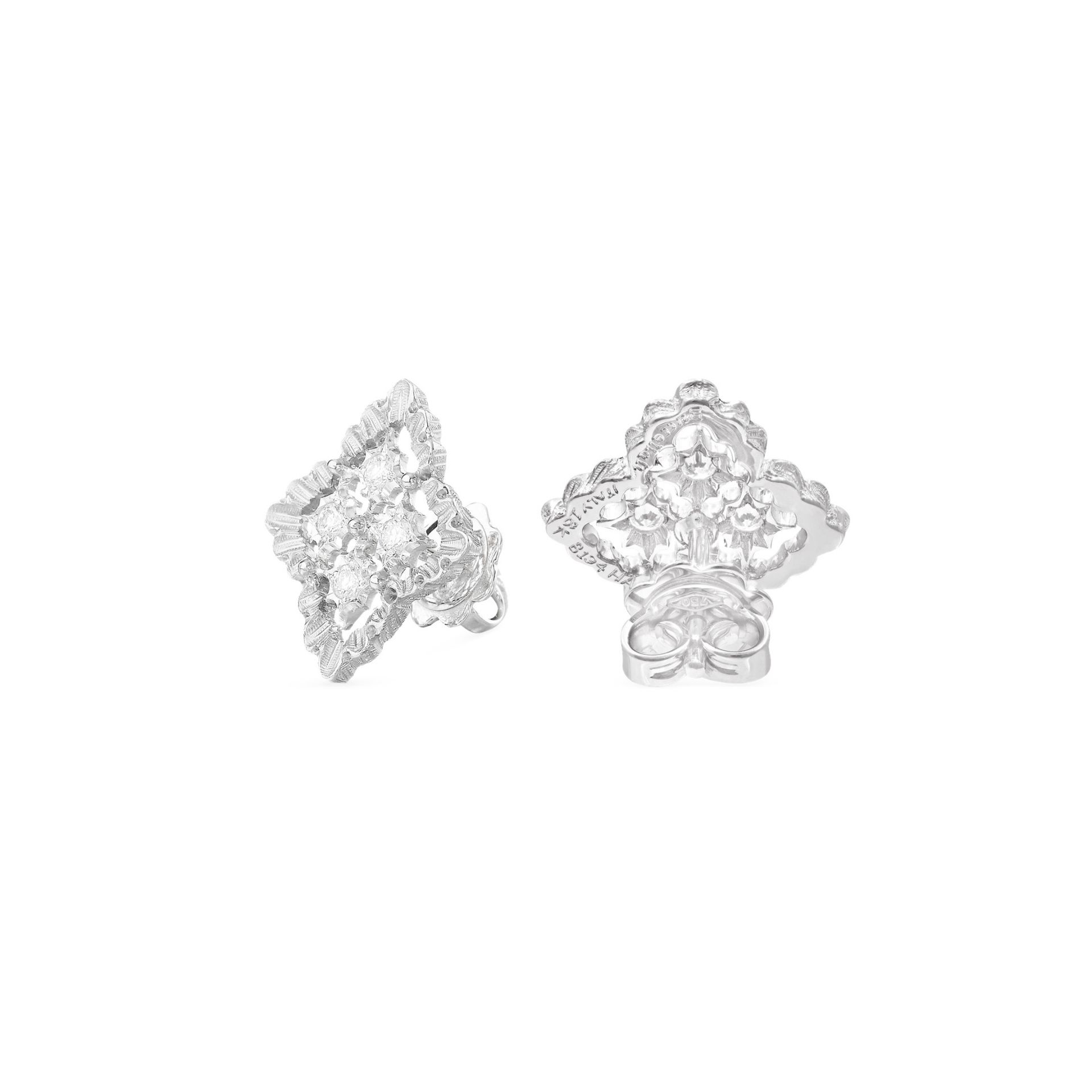 BUCCELLATI Orecchini a Bottone Rombi in Oro Bianco con Diamanti  JAUEAR016072