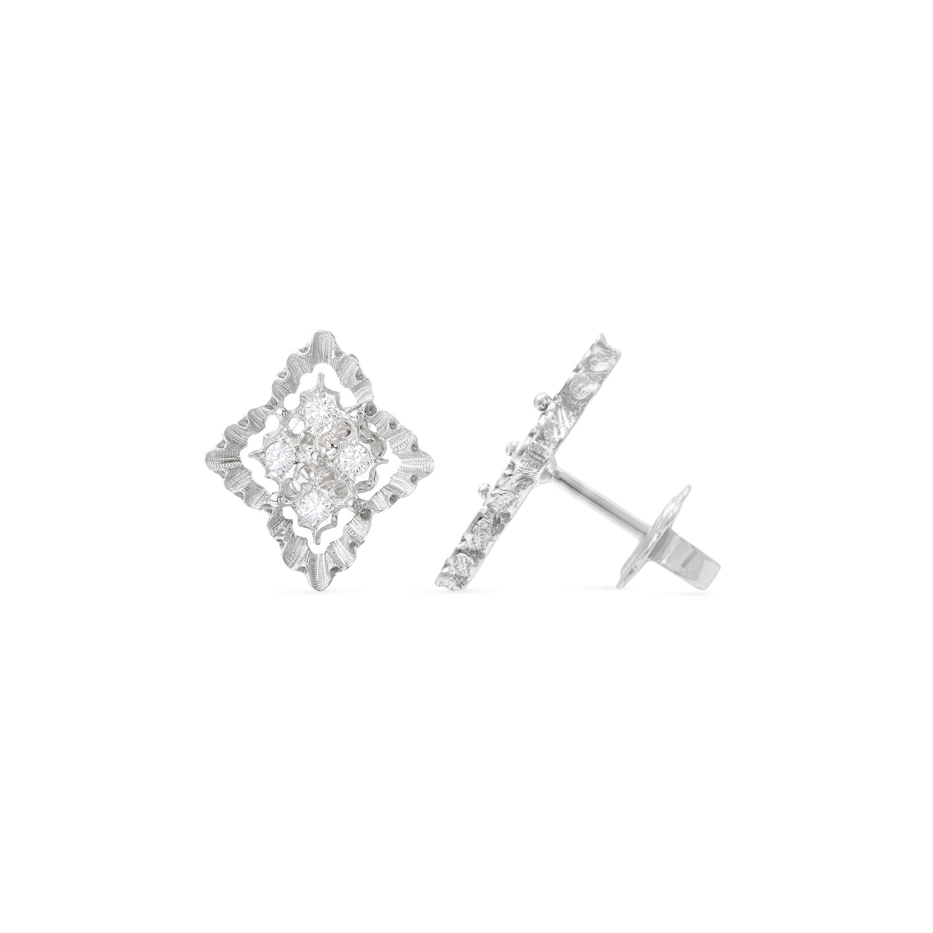 BUCCELLATI Orecchini a Bottone Rombi in Oro Bianco con Diamanti  JAUEAR016072
