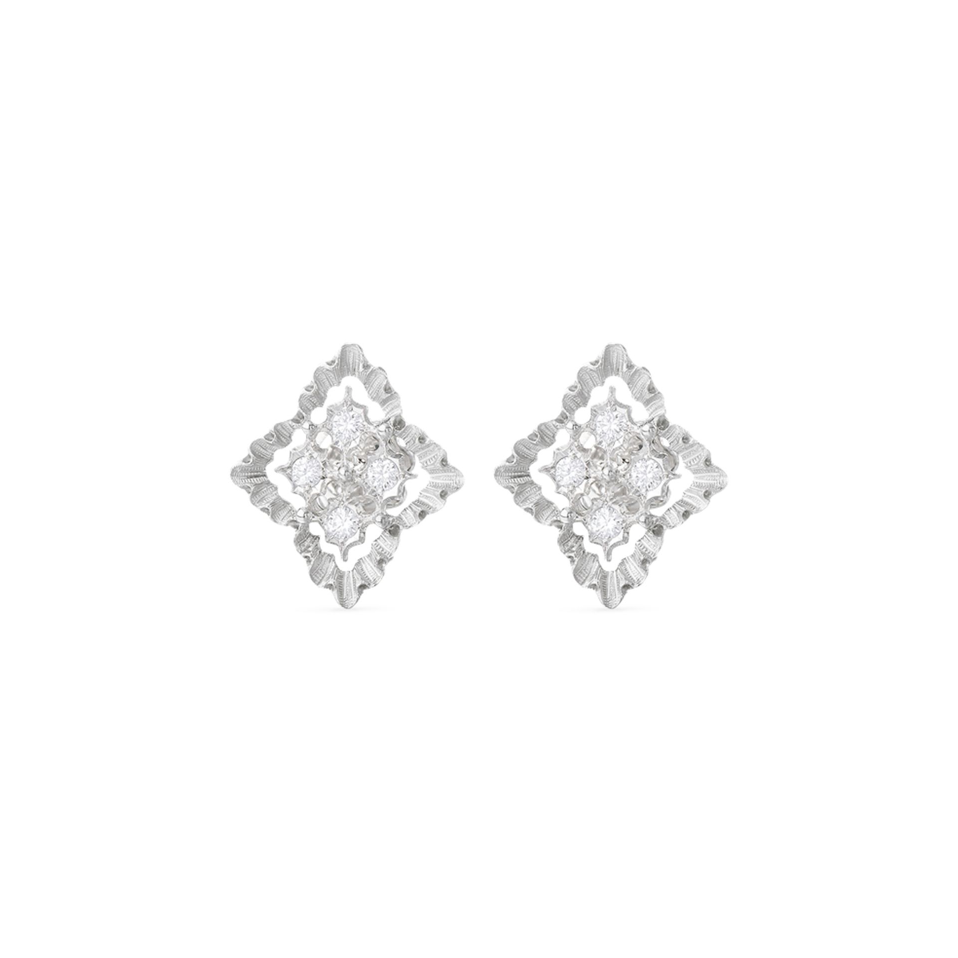 BUCCELLATI Orecchini a Bottone Rombi in Oro Bianco con Diamanti  JAUEAR016072