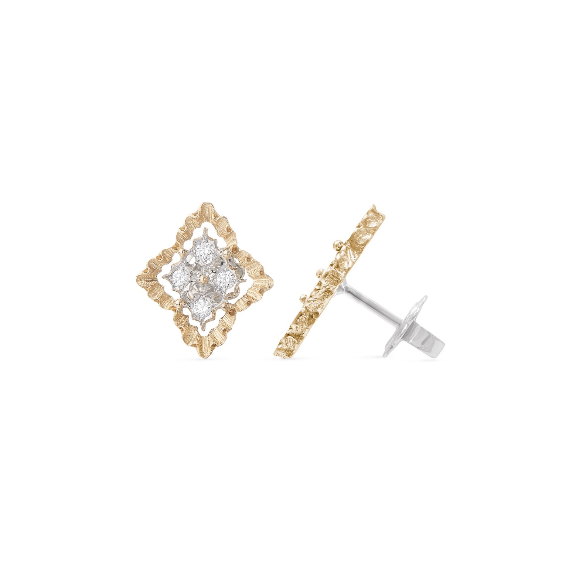 BUCCELLATI Orecchini a Bottone Rombi in Oro Giallo e Bianco con Diamanti Rotondi  JAUEAR015811