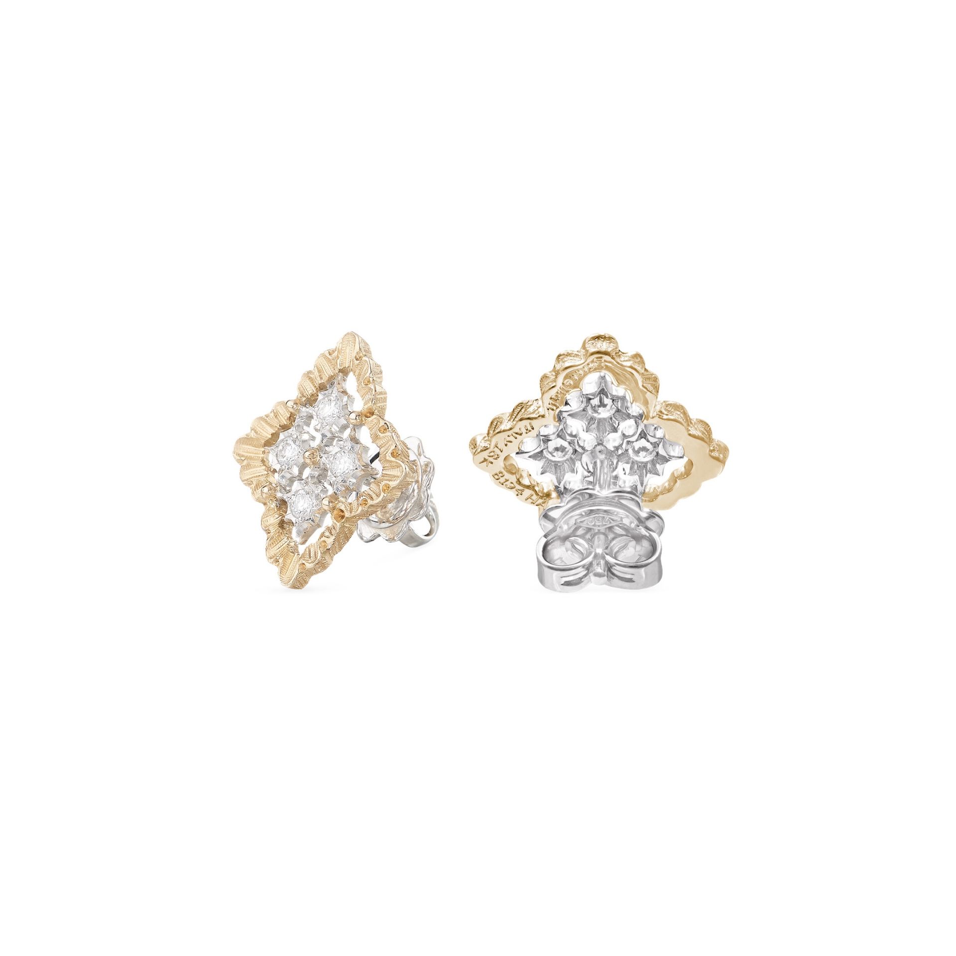 BUCCELLATI Orecchini a Bottone Rombi in Oro Giallo e Bianco con Diamanti Rotondi  JAUEAR015811