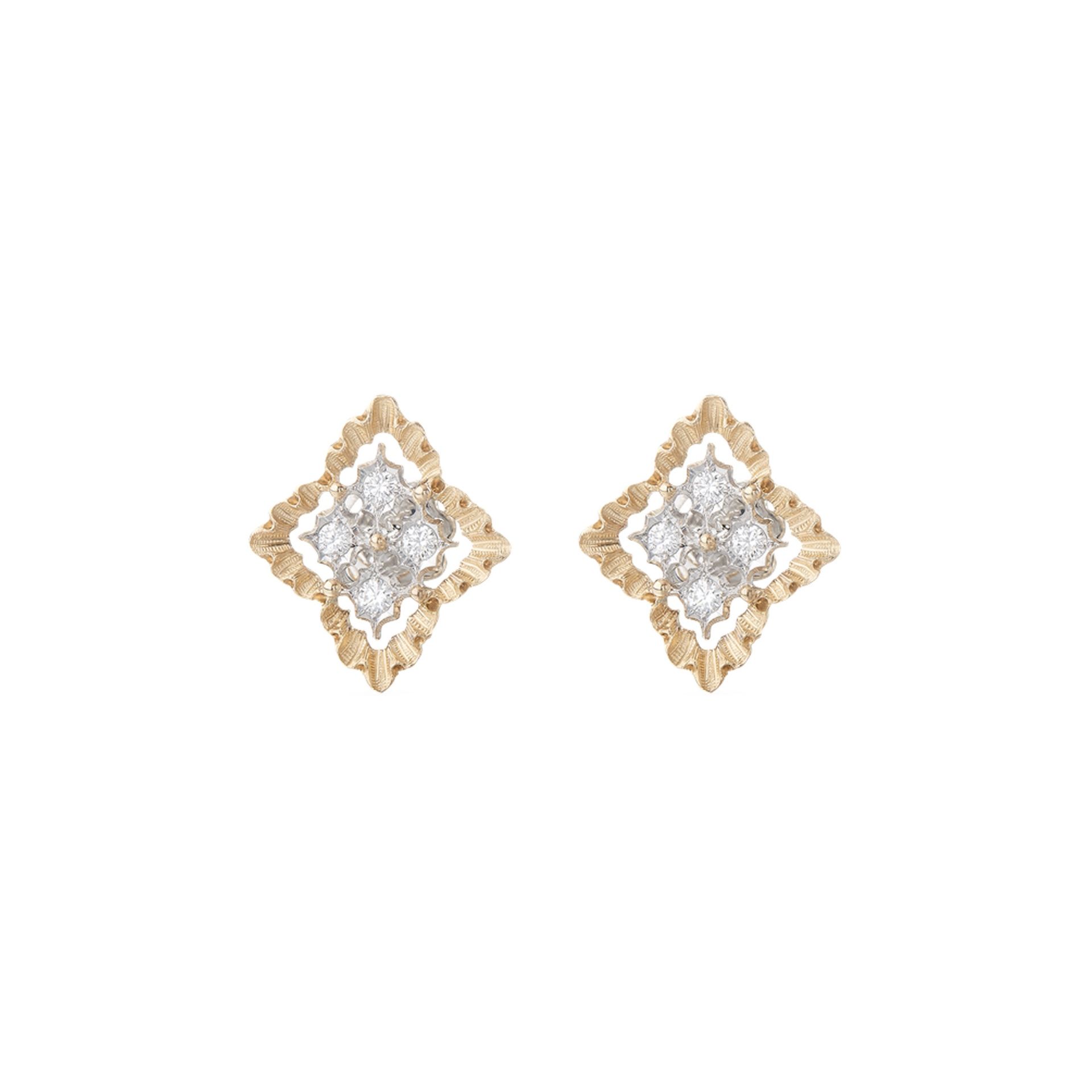 BUCCELLATI Orecchini a Bottone Rombi in Oro Giallo e Bianco con Diamanti Rotondi  JAUEAR015811