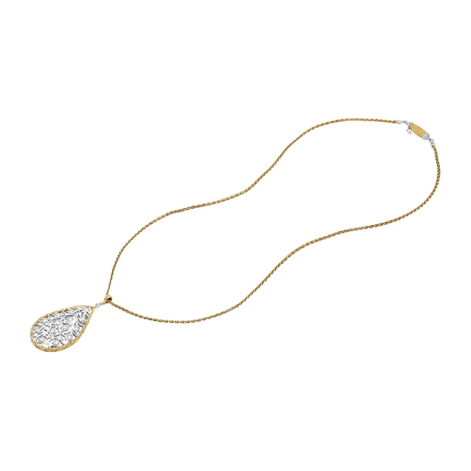 BUCCELLATI Pendente a Goccia Ramage in Oro Giallo e Bianco con Diamanti  JAUPEN009782