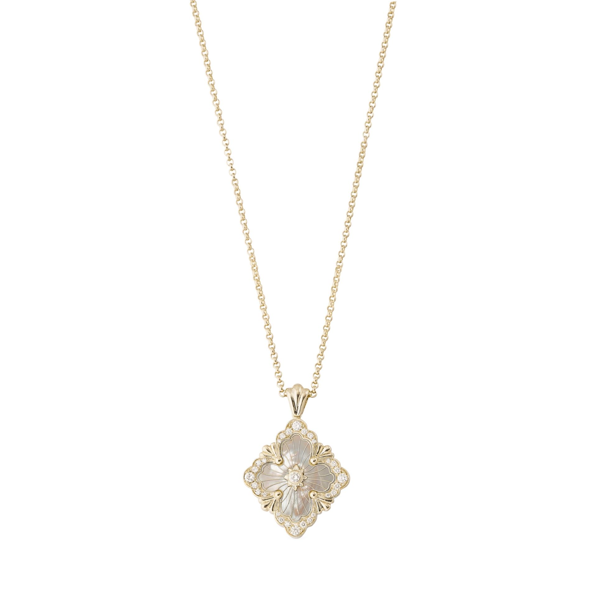 BUCCELLATI Pendente Opera Tulle Stone in Oro Giallo con Diamanti e Madre Perla  JAUPEN018006