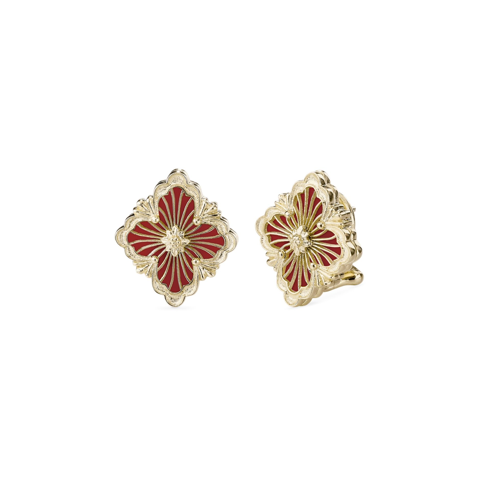 BUCCELLATI Orecchini a Bottone Opera Tulle Enamel in Oro Giallo e Smalto Rosso  JAUEAR014931