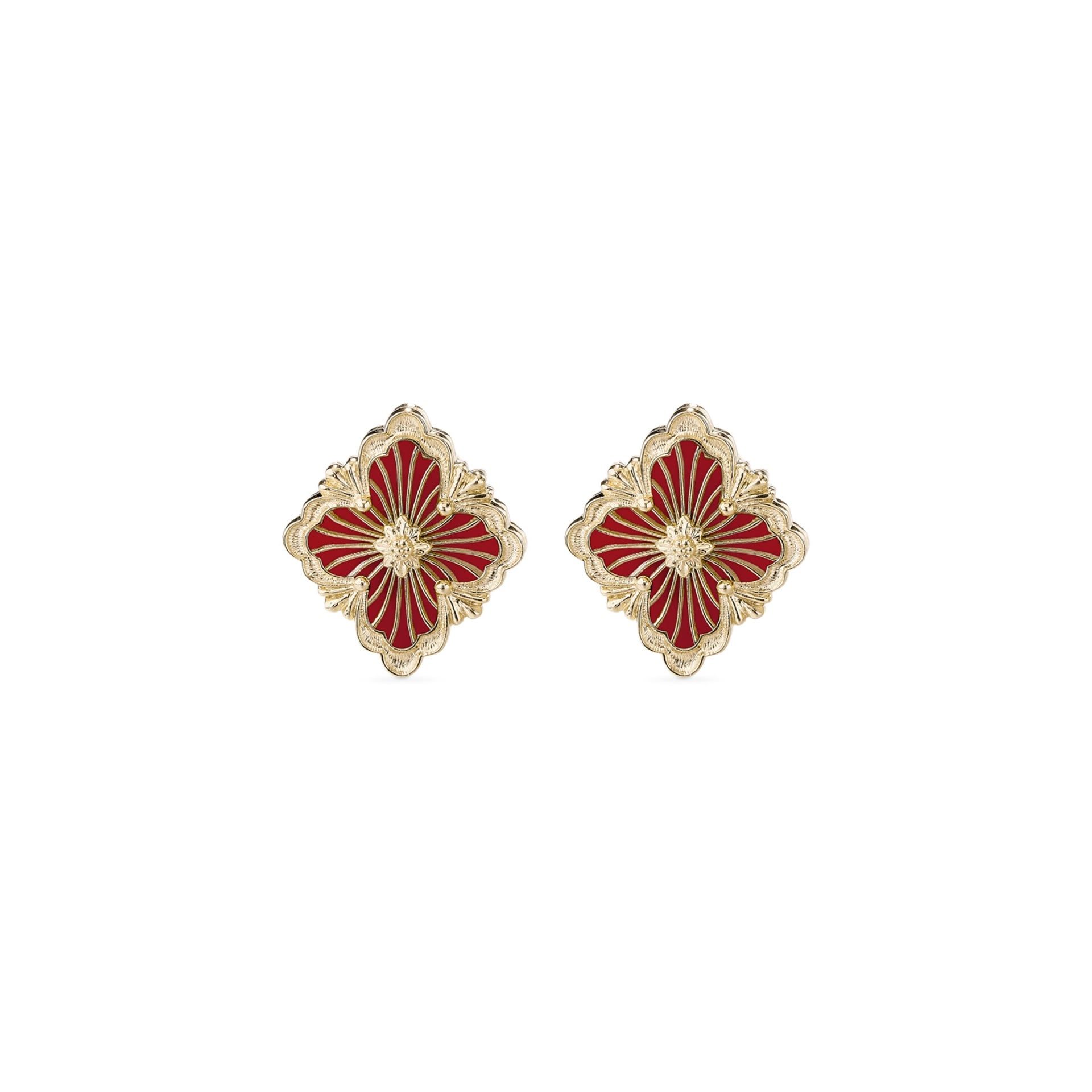 BUCCELLATI Orecchini a Bottone Opera Tulle Enamel in Oro Giallo e Smalto Rosso  JAUEAR014931
