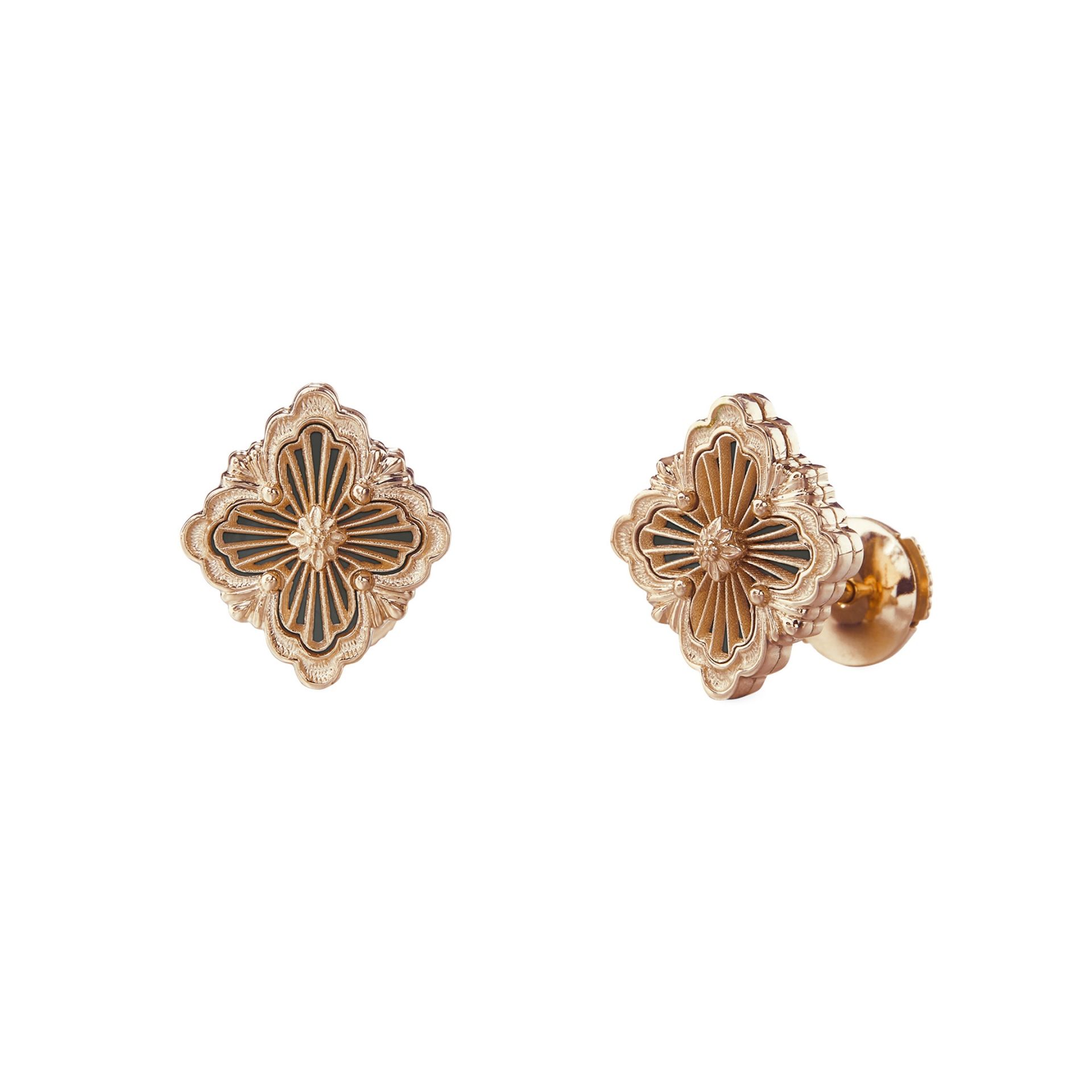 BUCCELLATI Orecchini a Bottone Opera Tulle Stone in Oro Rosa con Onice  JAUEAR017809
