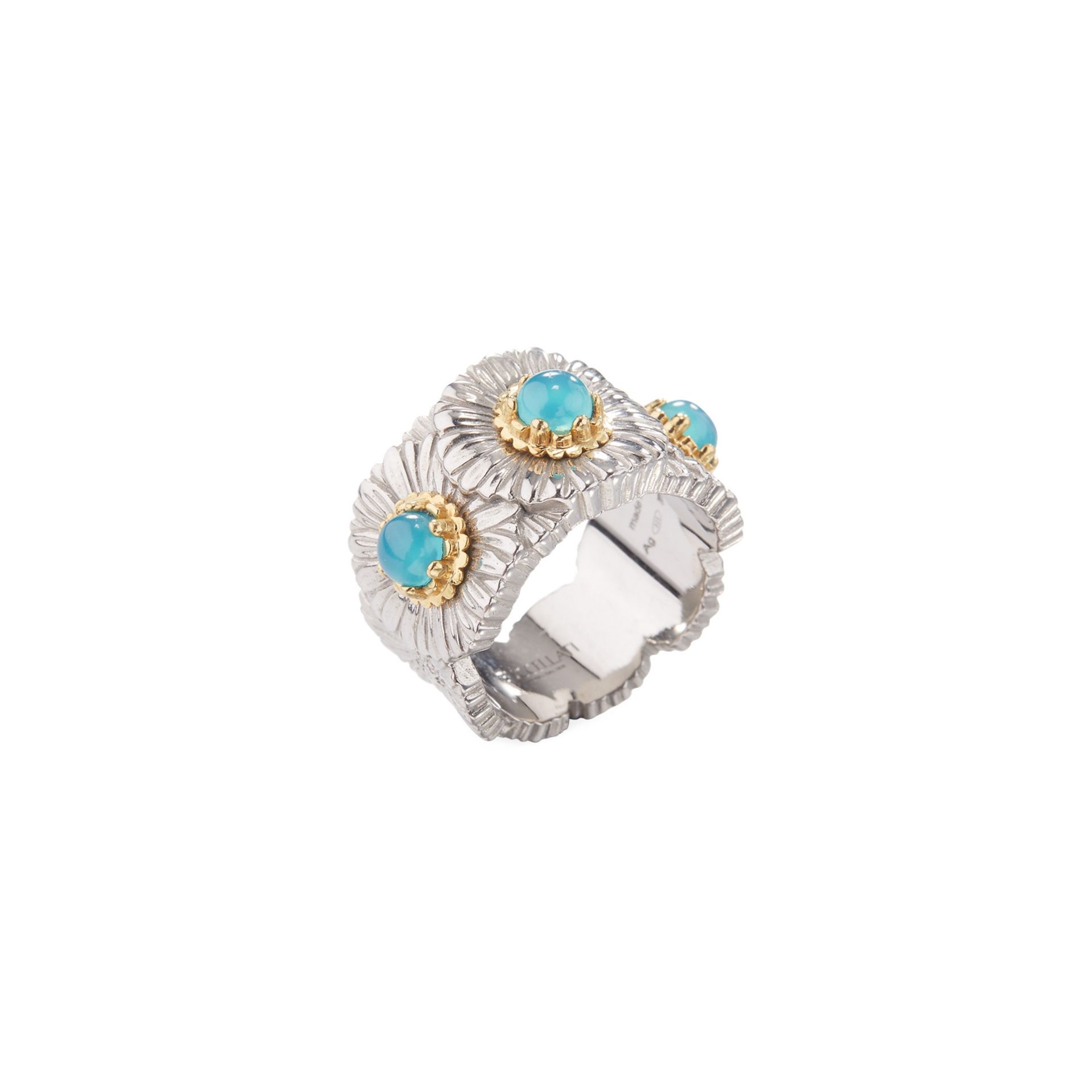Buccellati Anello Eternelle Blossoms Color in Argento con Agata Azzurra  JAGETE023608