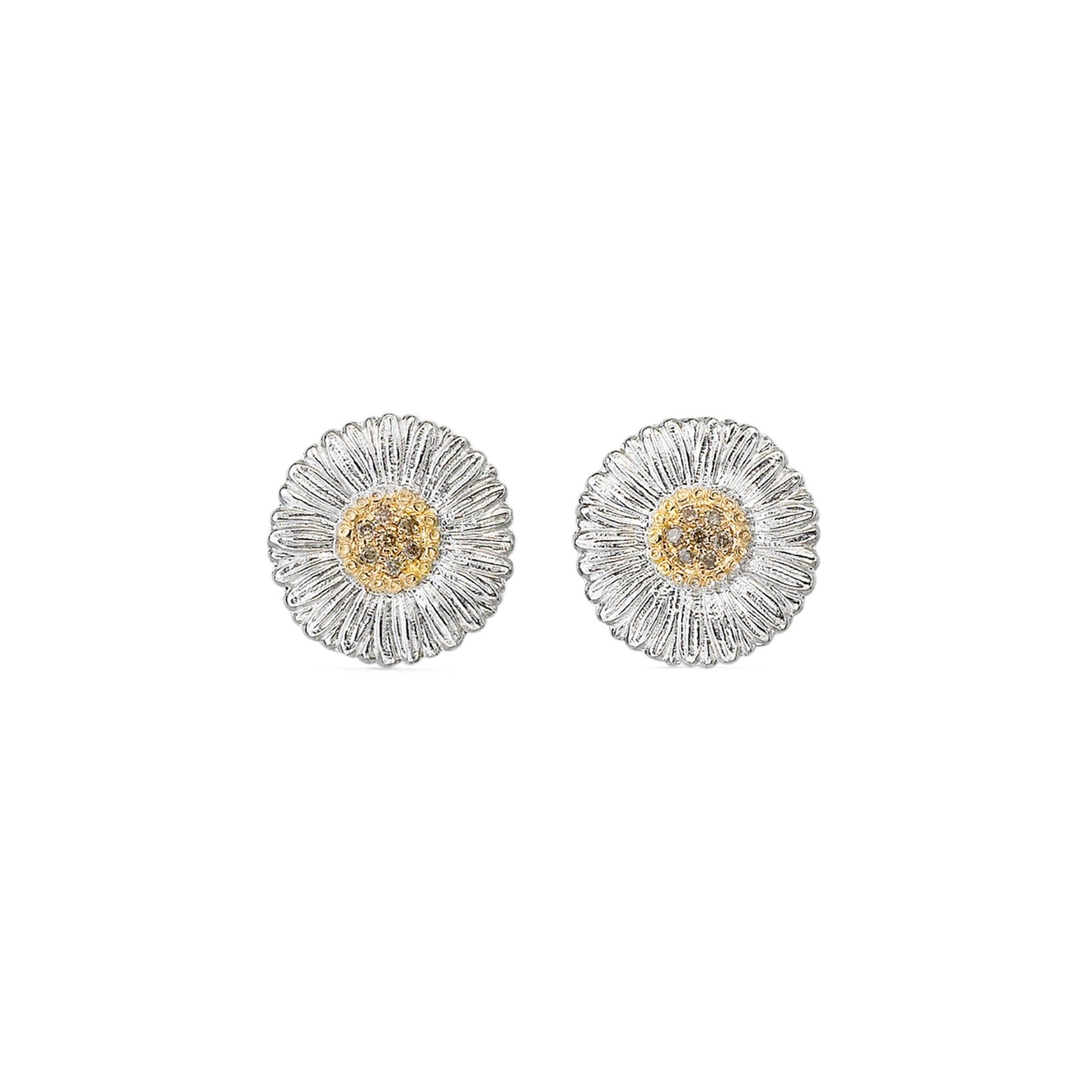 BUCCELLATI Orecchini a Bottone Blossoms Diamonds in Argento e Vermeil con Diamanti Fancy Brown  JAGEAR023556