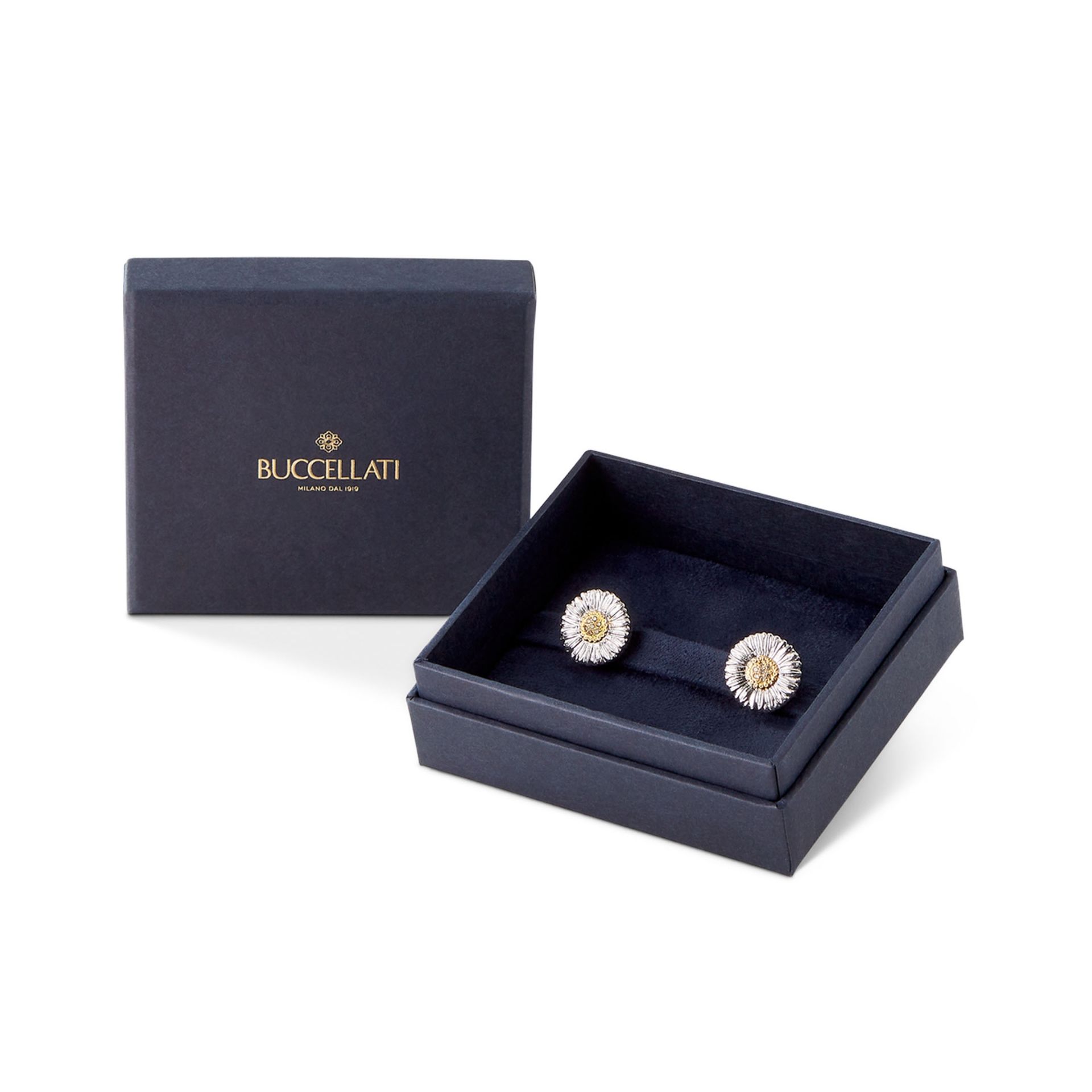 BUCCELLATI Orecchini a Bottone Blossoms Diamonds in Argento e Vermeil con Diamanti Fancy Brown  JAGEAR023556