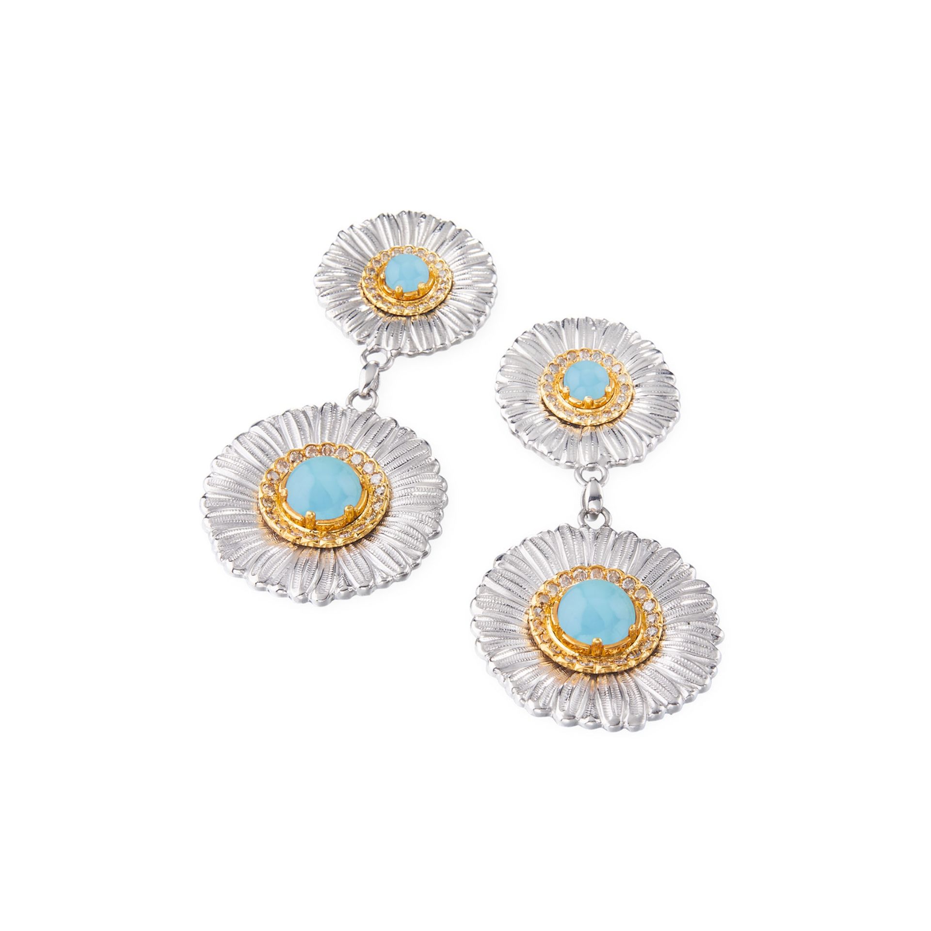 BUCCELLATI Orecchini Blossoms Color in Argento con Diamanti e Agata Azzurra  JAGEAR023592