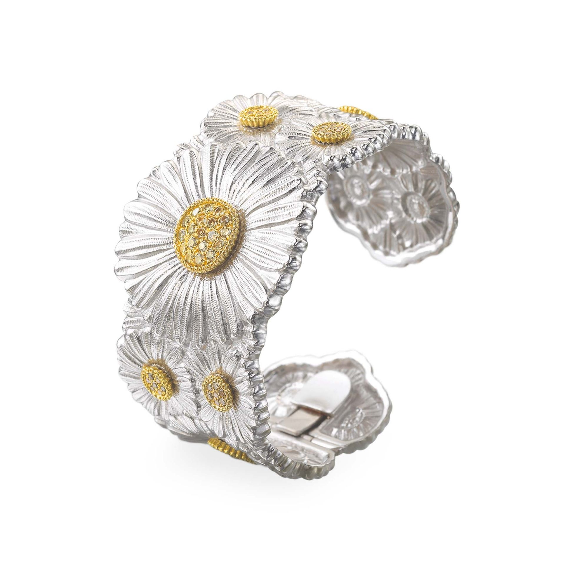BUCCELLATI Bracciale a Fascia Blossoms Diamonds Margherita in Argento con Diamanti  JAGBRA023522