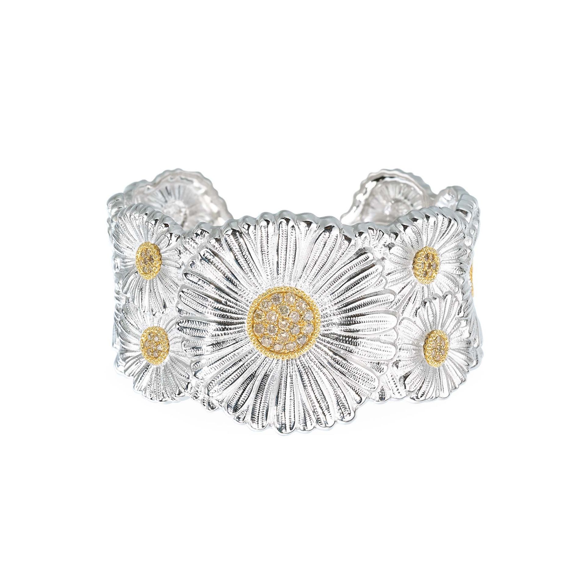 BUCCELLATI Bracciale a Fascia Blossoms Diamonds Margherita in Argento con Diamanti  JAGBRA023522