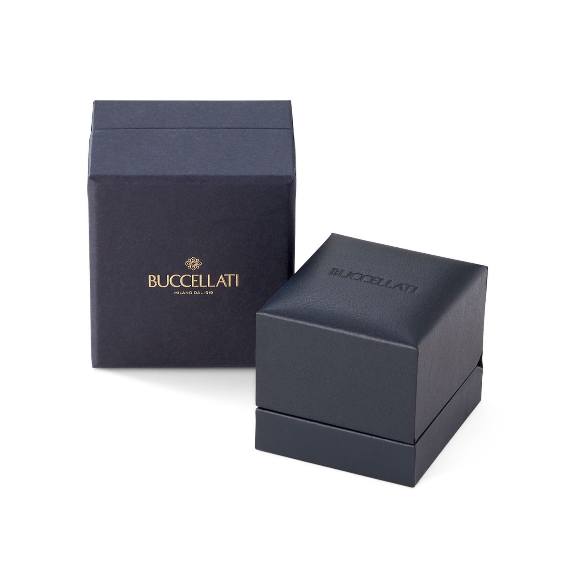 BUCCELLATI Anello Eternelle Macri Capri in Oro Bianco e Giallo con Diamanti  JAUETE005386