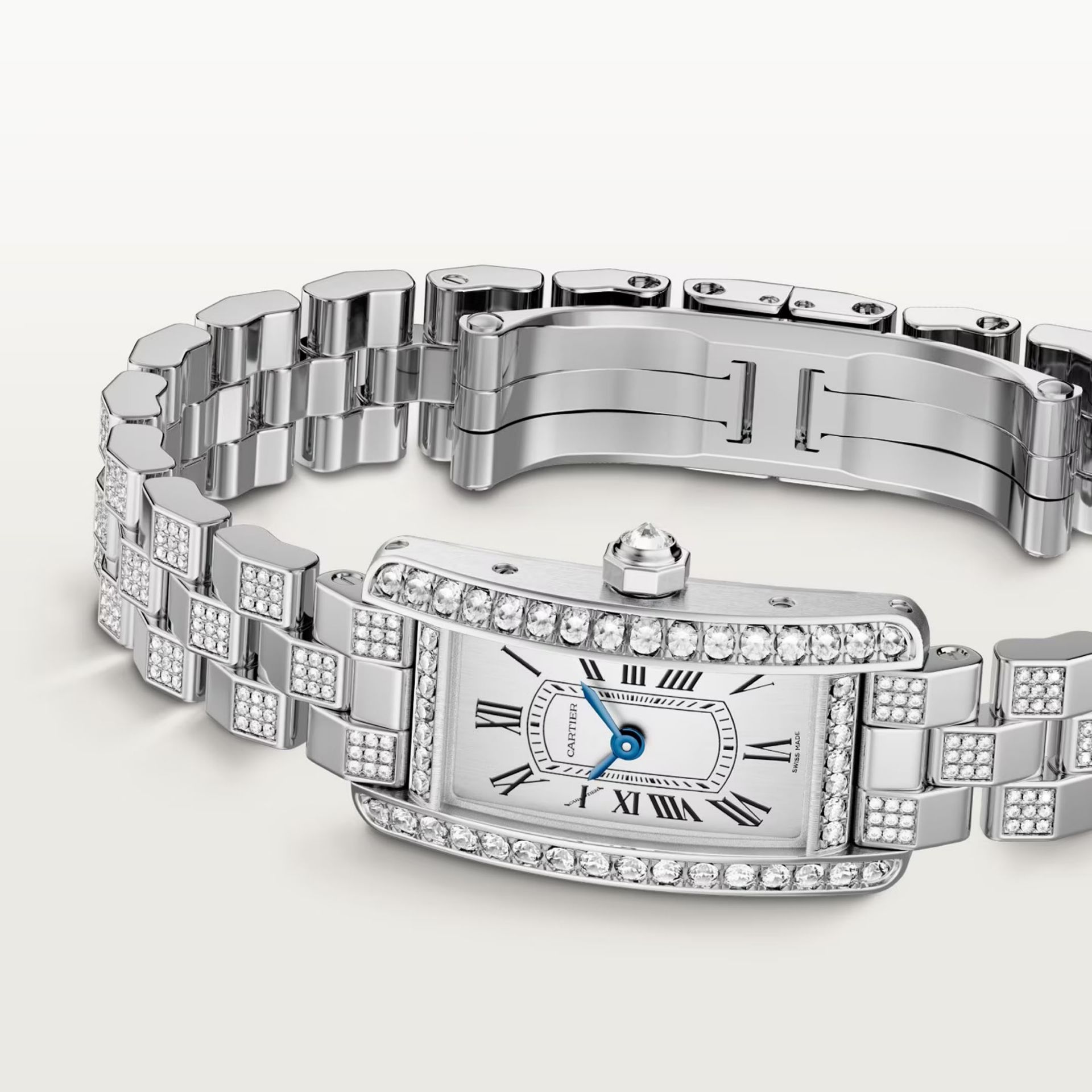 CARTIER Tank Américaine Modello Piccolo, Oro Bianco, Diamanti 35.4 X 19.4 MM WJTA0068