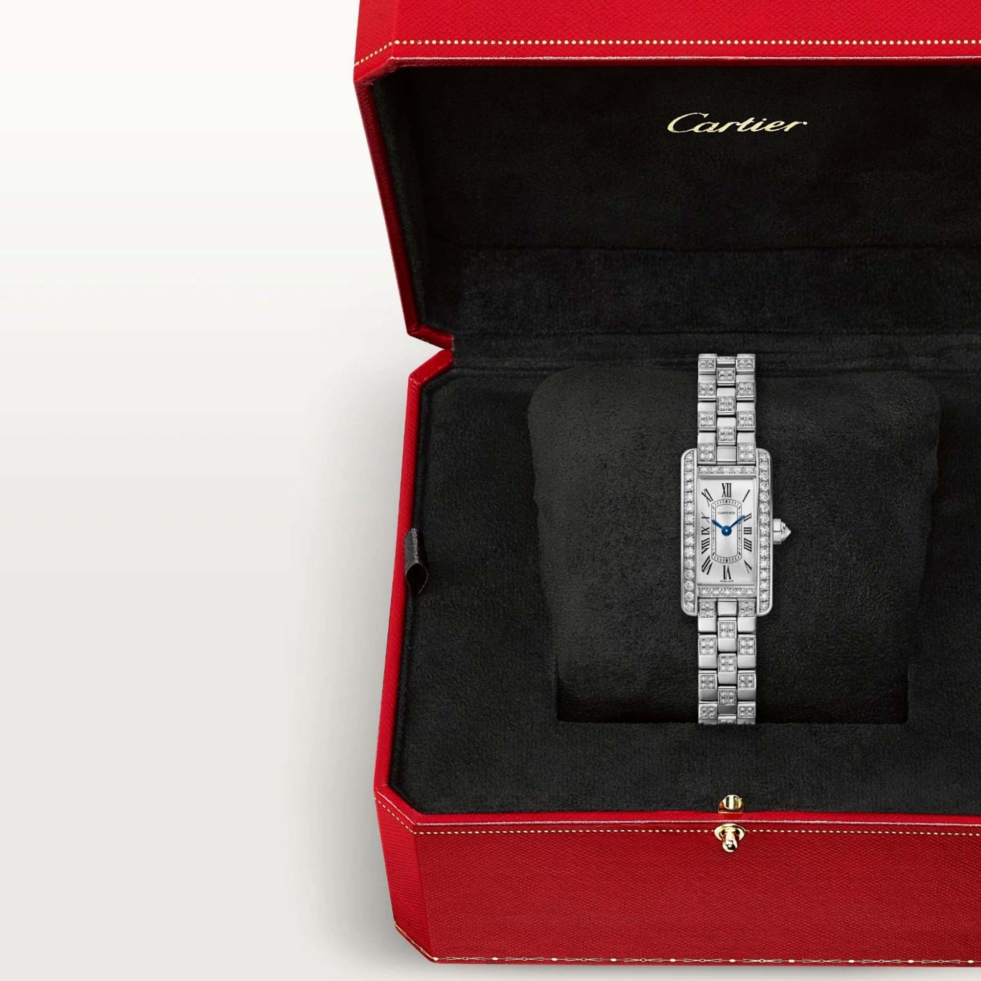 CARTIER Tank Américaine Modello Mini, Oro Bianco, Diamanti 28 x 15,2 MM WJTA0067