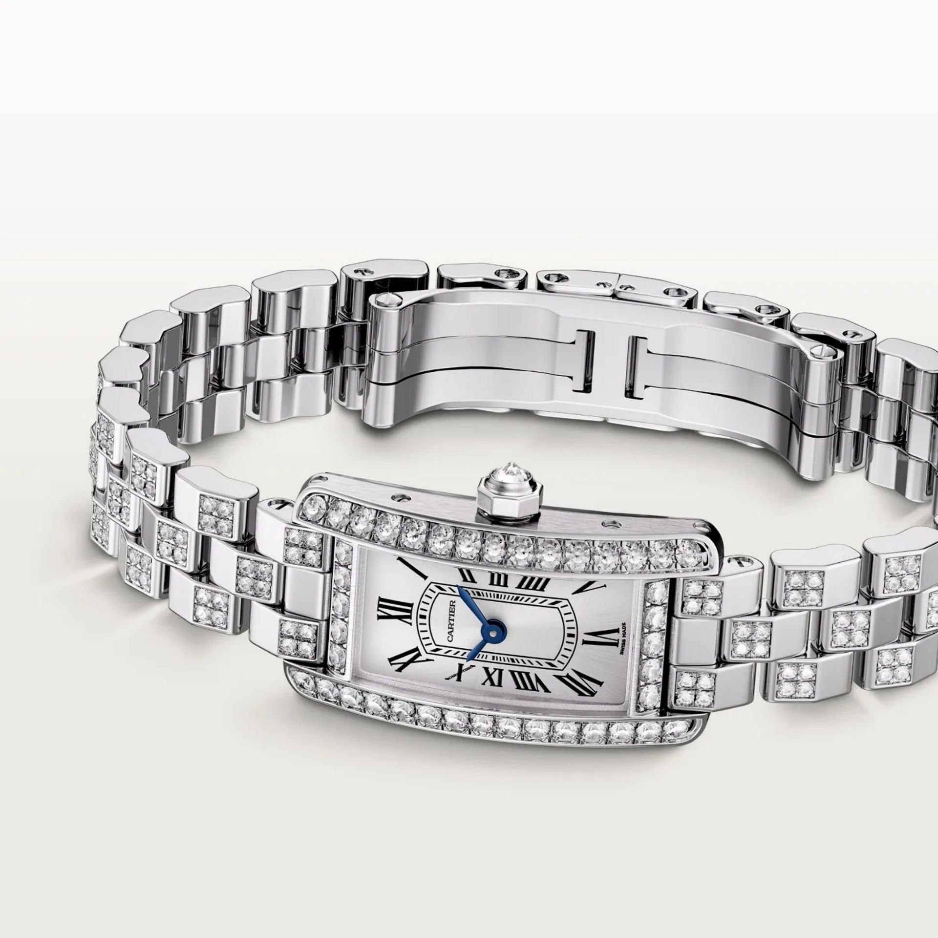 CARTIER Tank Américaine Modello Mini, Oro Bianco, Diamanti 28 x 15,2 MM WJTA0067