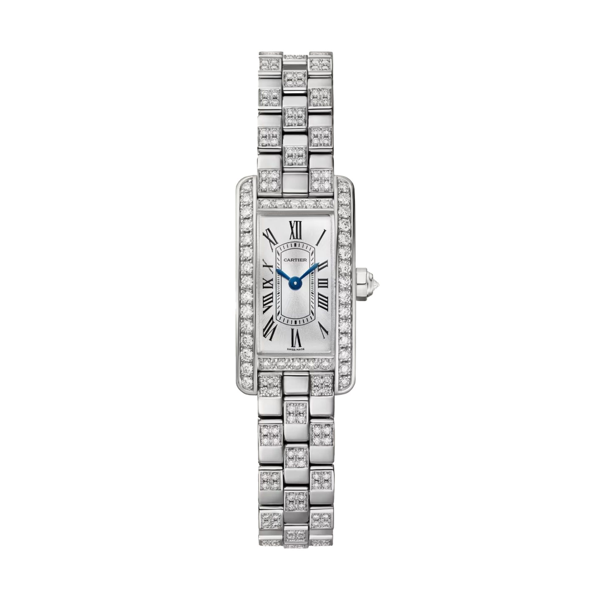 CARTIER Tank Américaine Modello Mini, Oro Bianco, Diamanti 28 x 15,2 MM WJTA0067