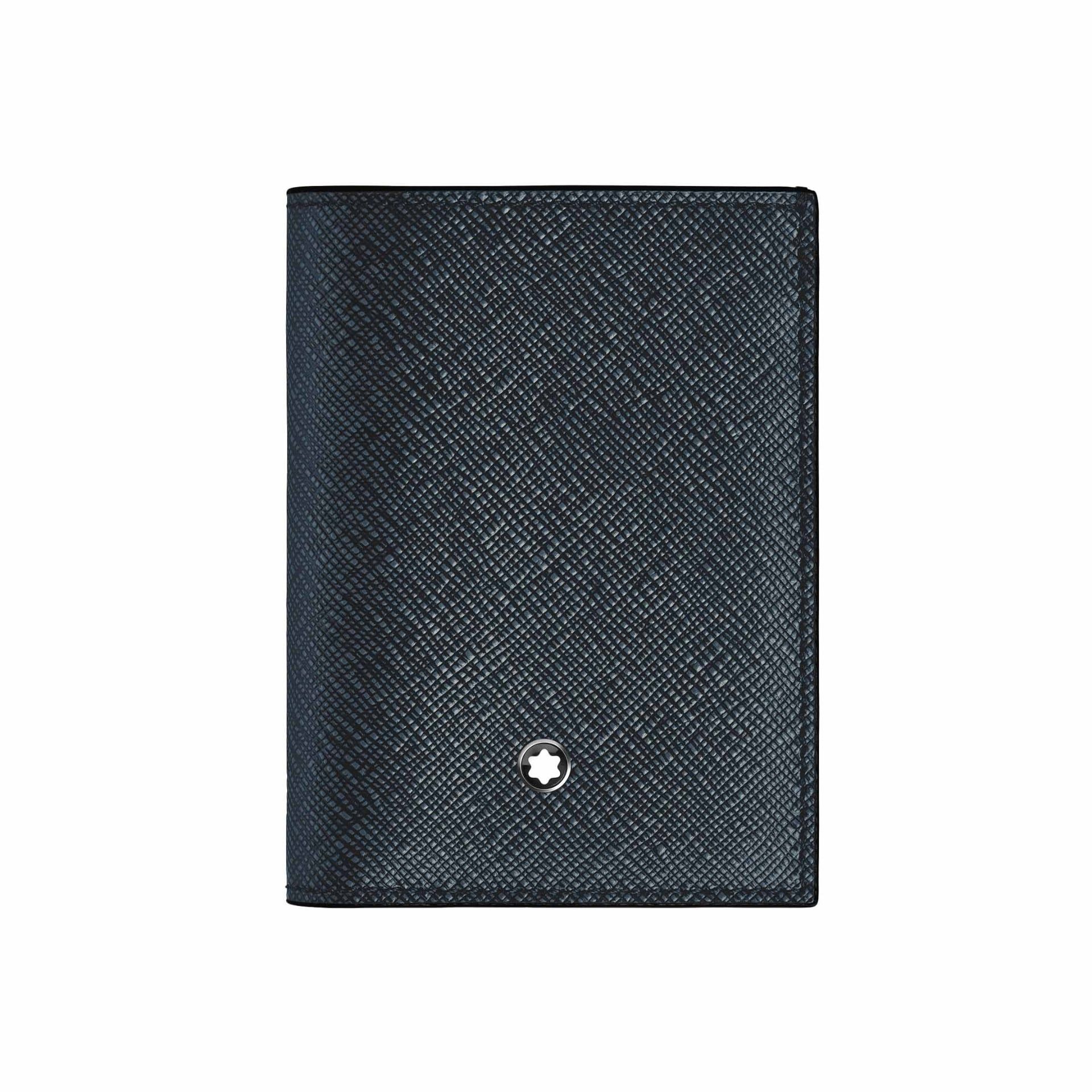MONTBLANC Portafoglio Mini 4 Tasche Tweed Blu in Pelle Sartorial   220382