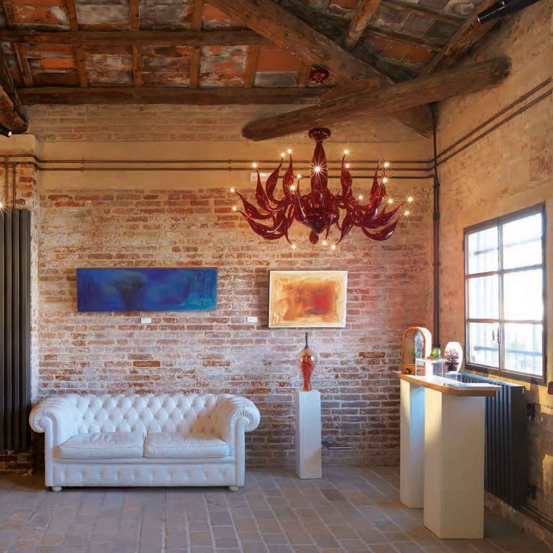 Fabio Fornasier Lampadario Moderno LU Murano Rosso H 120/140 CM - Ø 130/140 CM LU-4 RED