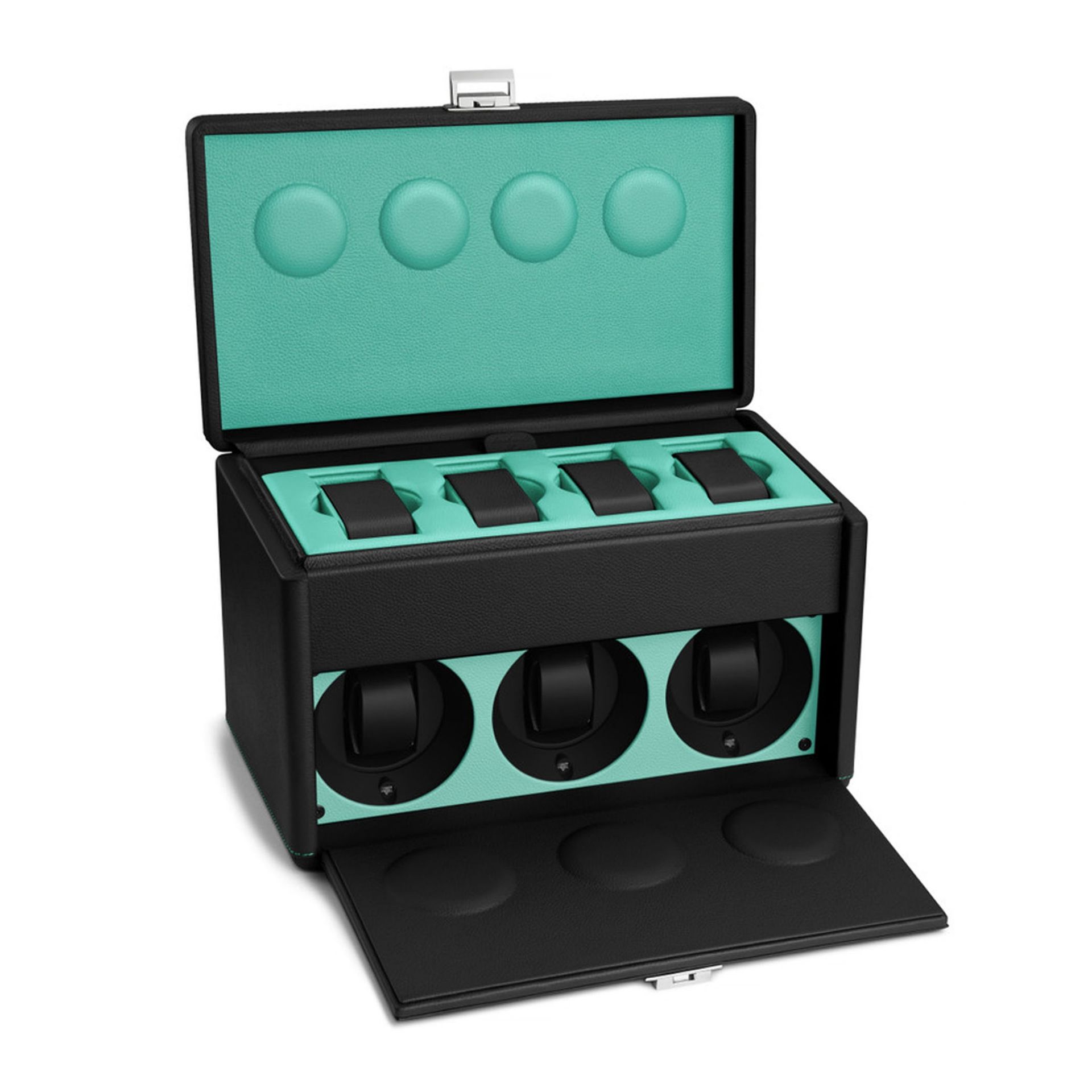 SCATOLA DEL TEMPO 7 Posti Pelle Grana Dollaro Nero/Blu Tiffany  