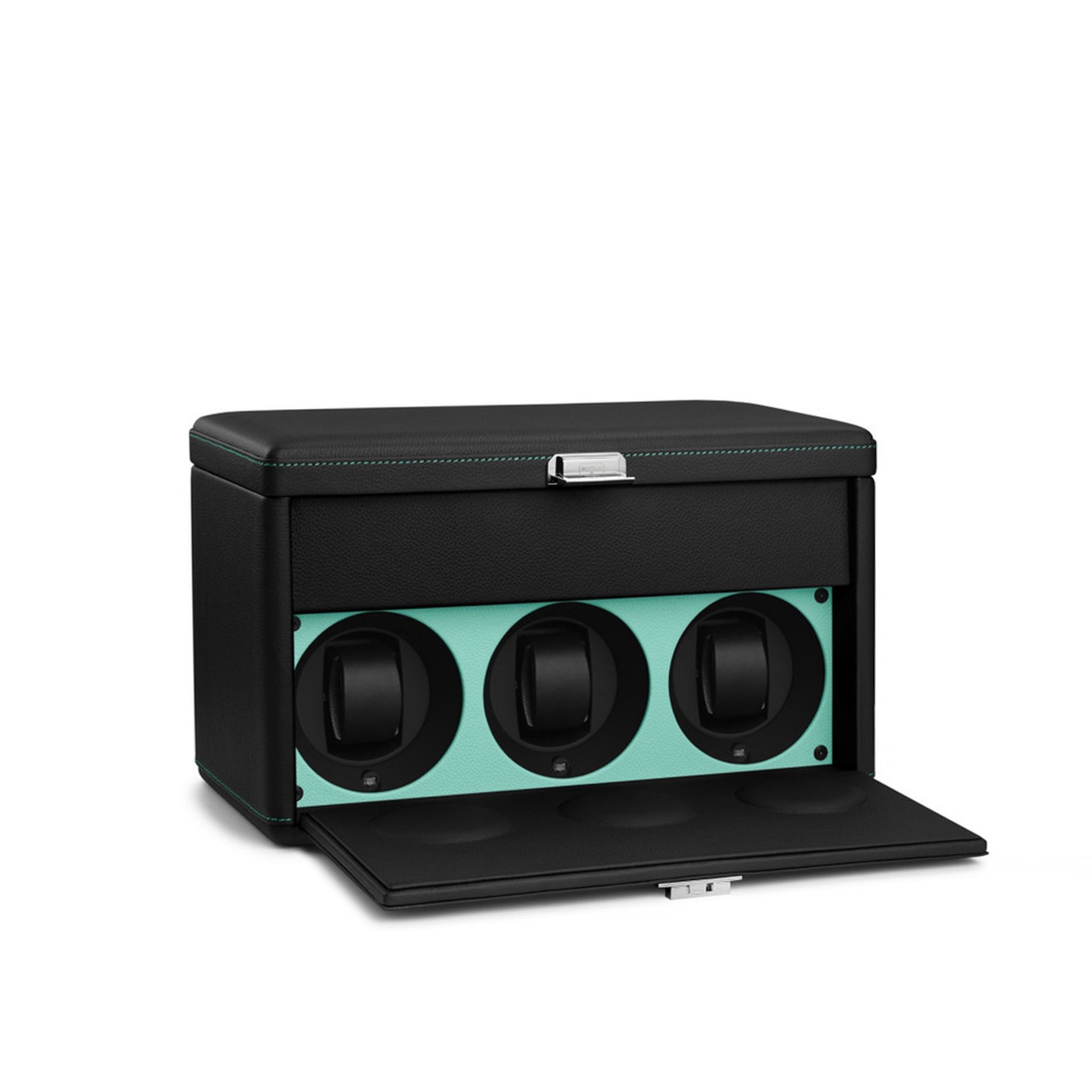 SCATOLA DEL TEMPO 7 Posti Pelle Grana Dollaro Nero/Blu Tiffany  