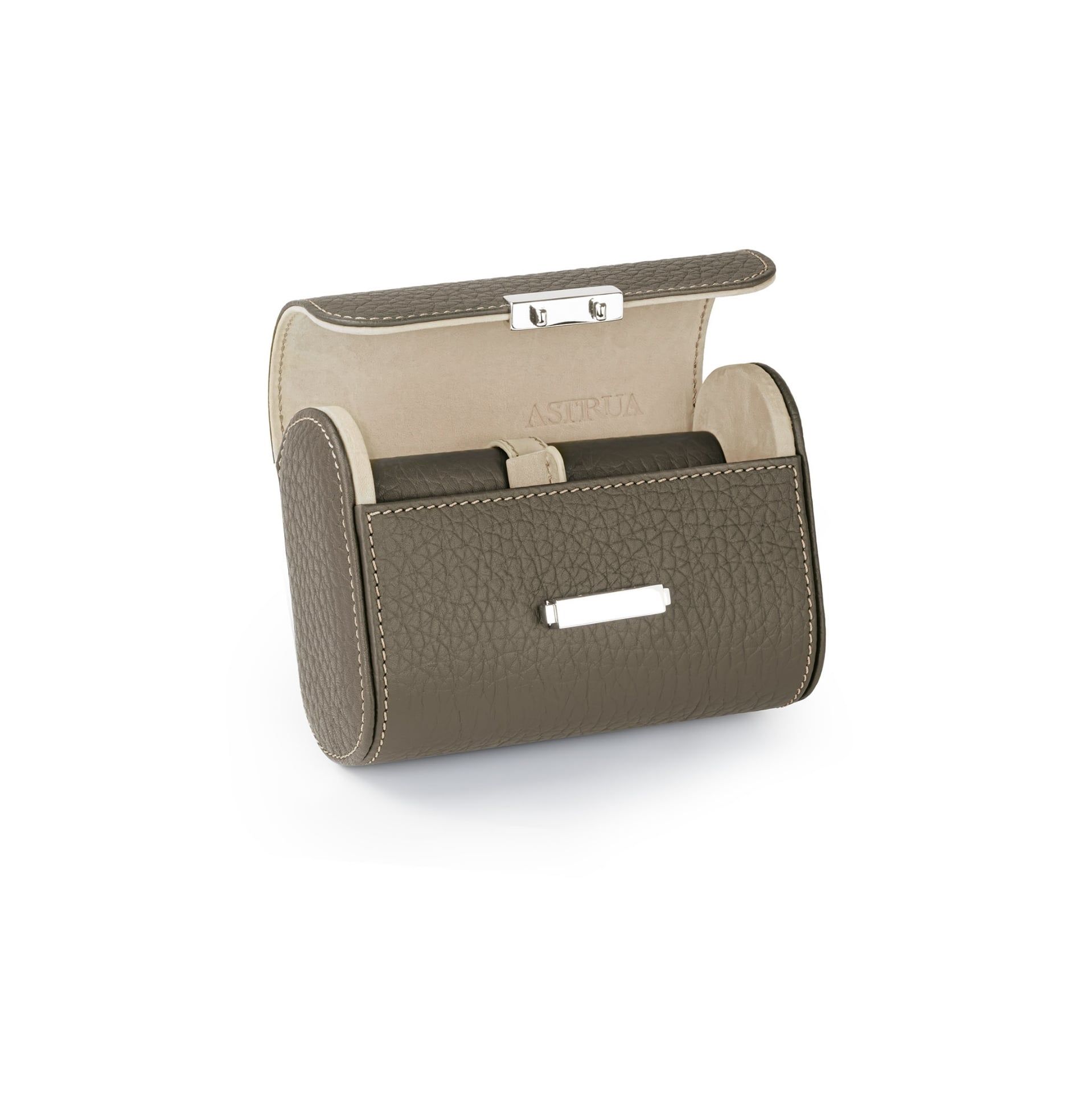 Scatola Del Tempo Pochette 2 Posti Pelle Grana Dollaro/Nabuk Taupe Int. Beige Edizione Astrua  POCHETTE2