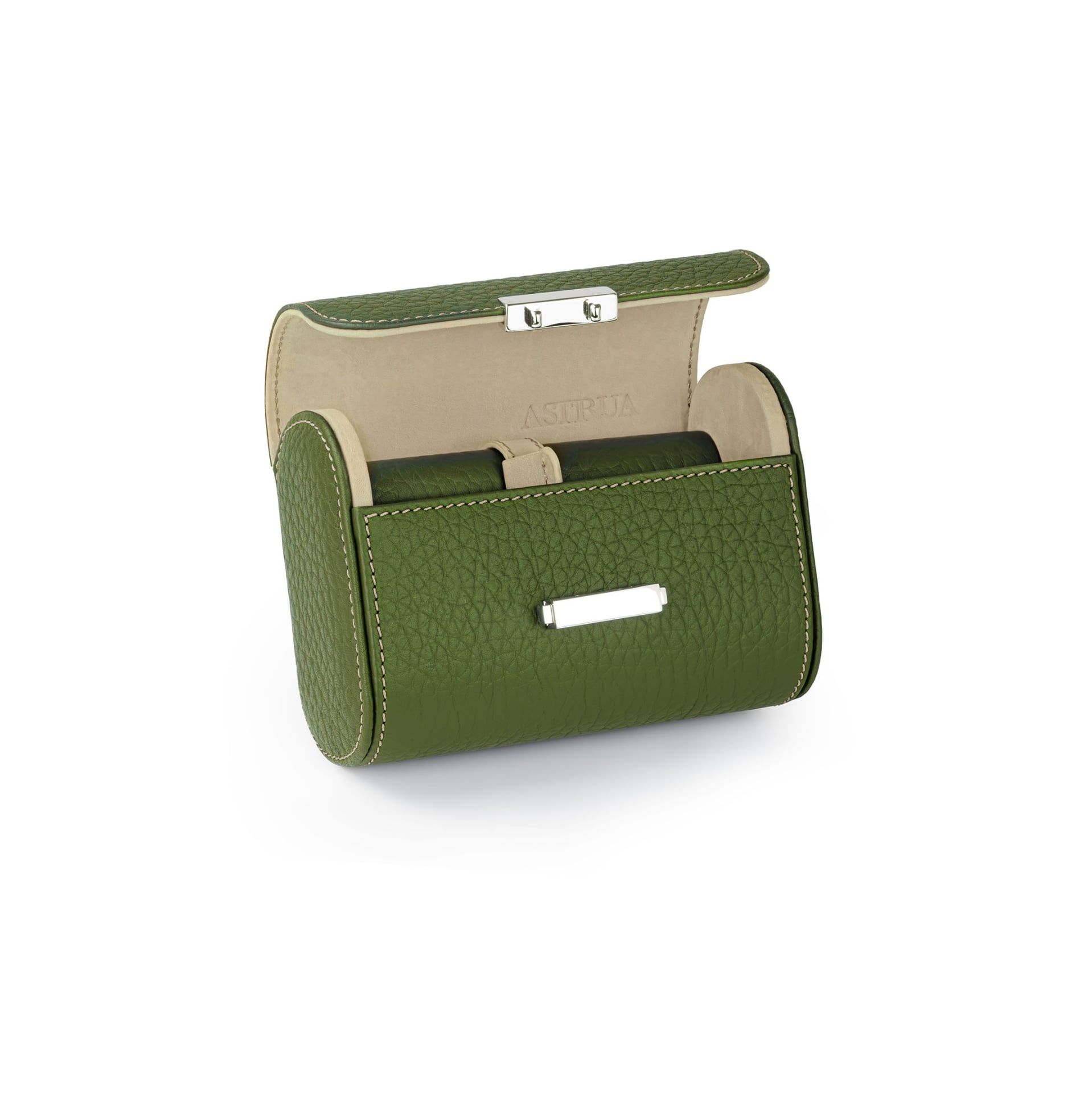 Scatola Del Tempo Pochette 2 Posti Pelle Grana Dollaro/Nabuk Kiwi Int. Beige Edizione Astrua  POCHETTE2