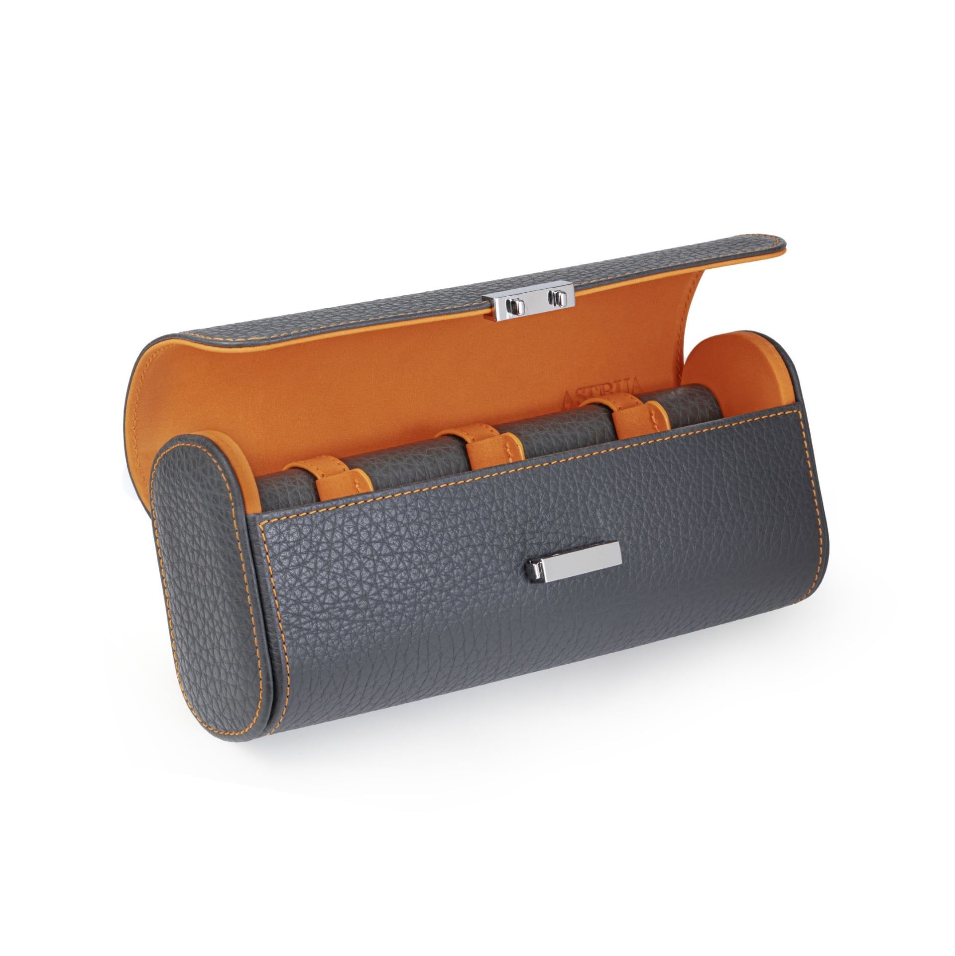 Scatola Del Tempo Pochette Da Viaggio Pelle Grana Dollaro/Nabuk Asfalto Int. Arancio Edizione Astrua  POCHETTE4