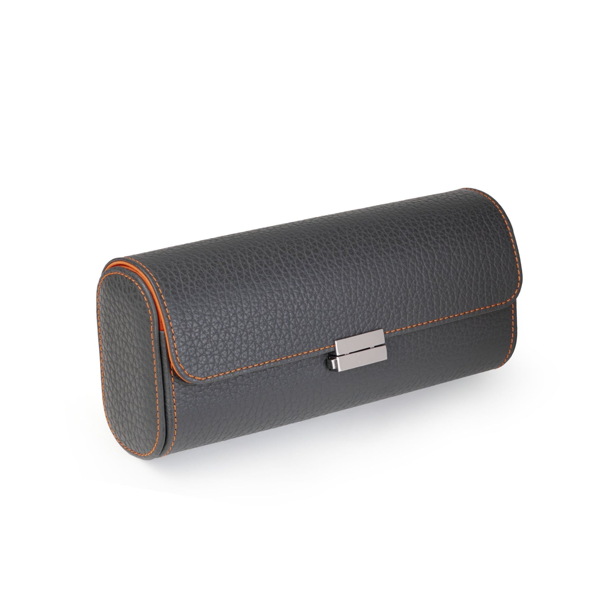 Scatola Del Tempo Pochette Da Viaggio Pelle Grana Dollaro/Nabuk Asfalto Int. Arancio Edizione Astrua  POCHETTE4
