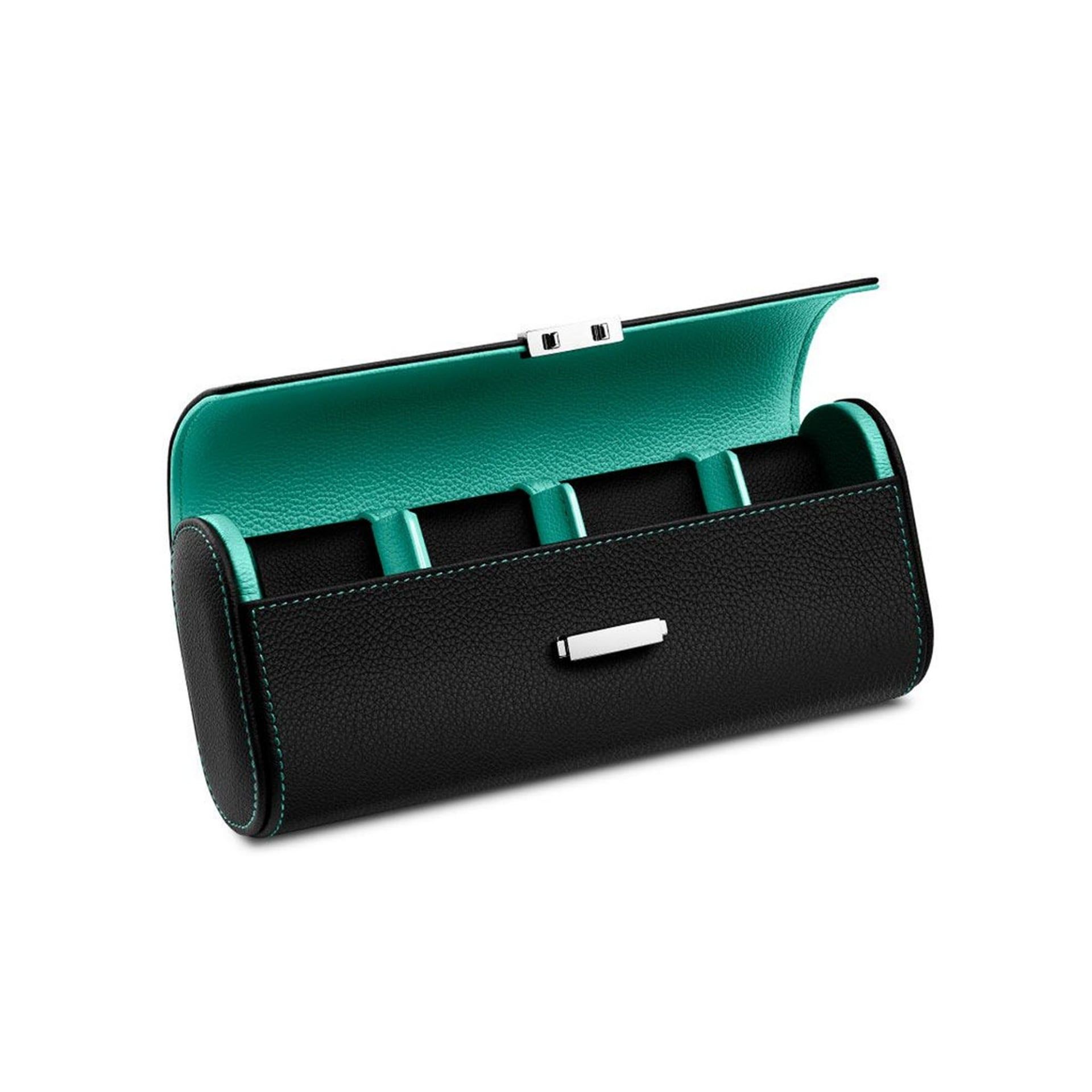 SCATOLA DEL TEMPO Pochette Da Viaggio Pelle Grana Dollaro Nero/Blu Tiffany  Pochette
