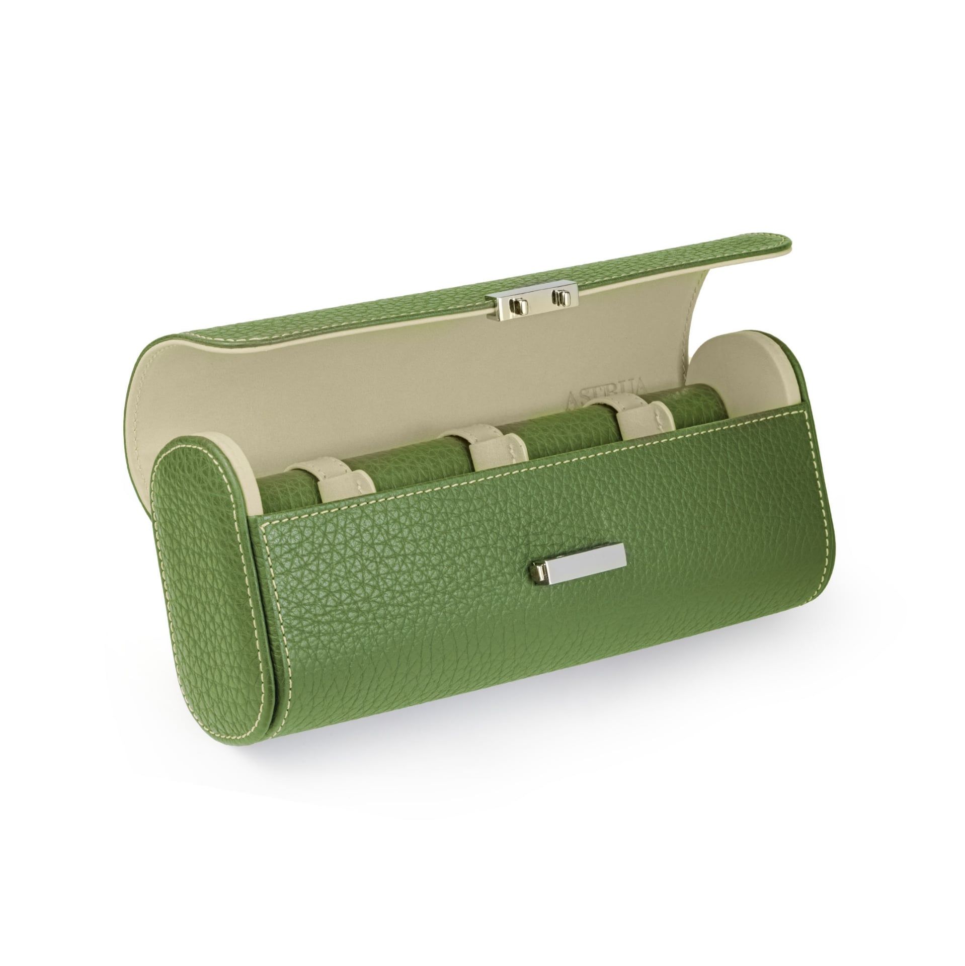 Scatola Del Tempo Pochette Da Viaggio Pelle Grana Dollaro/Nabuk Kiwi Int. Beige Edizione Astrua  POCHETTE4