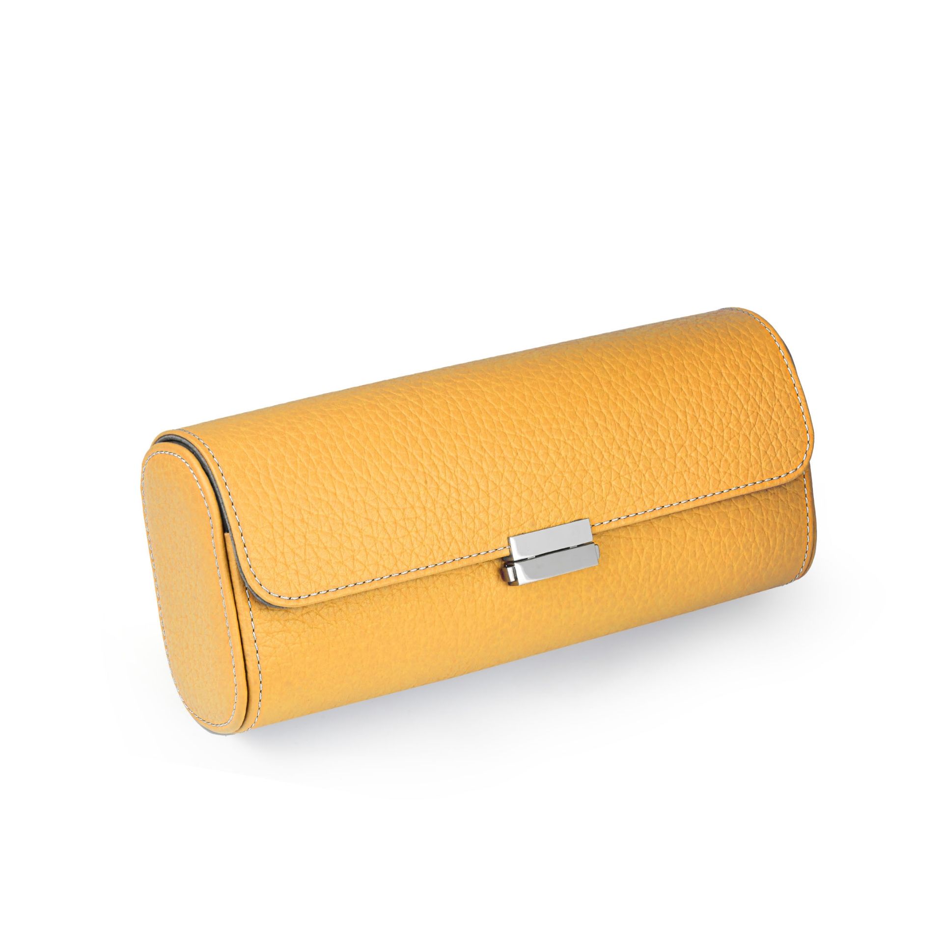 SCATOLA DEL TEMPO Pochette Da Viaggio Pelle Grana Dollaro/Nabuk Senape Int. Grigio Perla Edizione Astrua  POCHETTE4